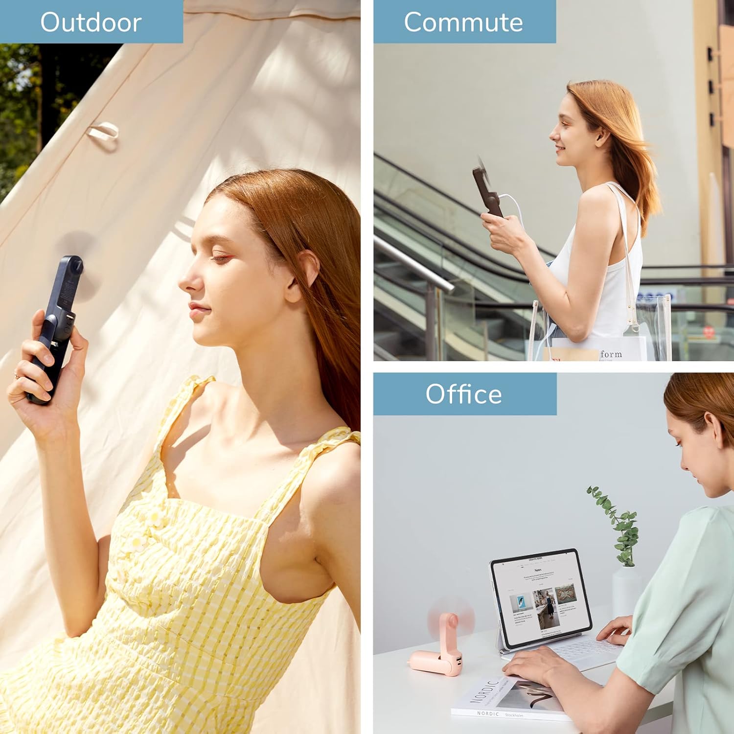 JISULIFE 3 IN 1 USB Rechargeable Mini Fan with Flashlight and Power Bank