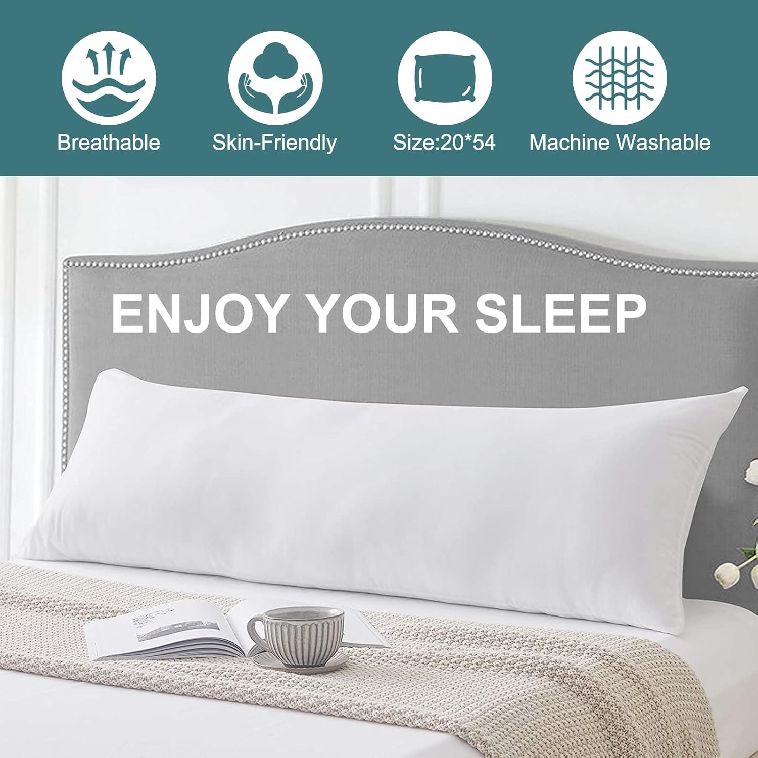 DOWNCOOL Large Body Pillow Insert - Breathable Full Body Pillow for Side Sleepers