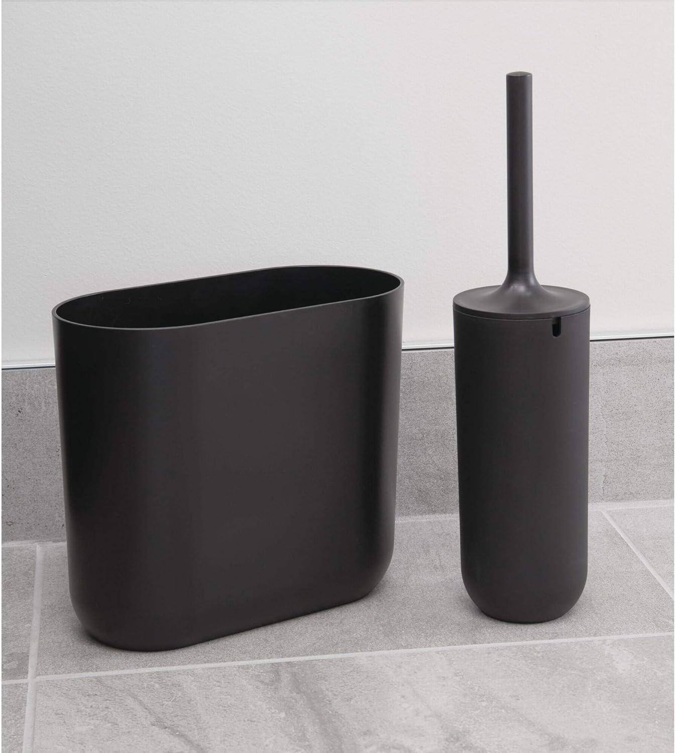 iDesign Slim Oval Plastic Trash Can - Matte Black 1056 x 55 x 977