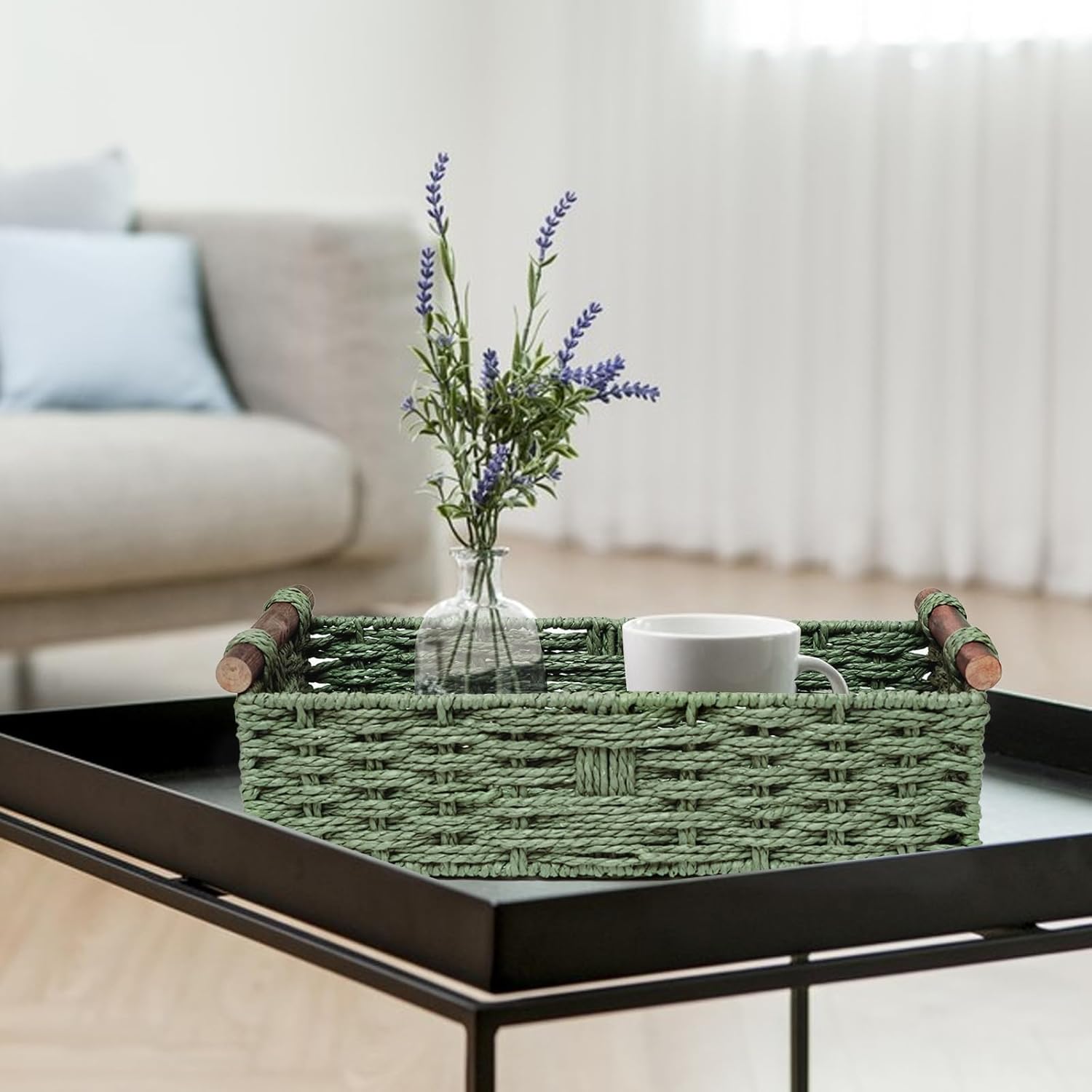 Stobsk Round Wicker Storage Basket with Handle Green