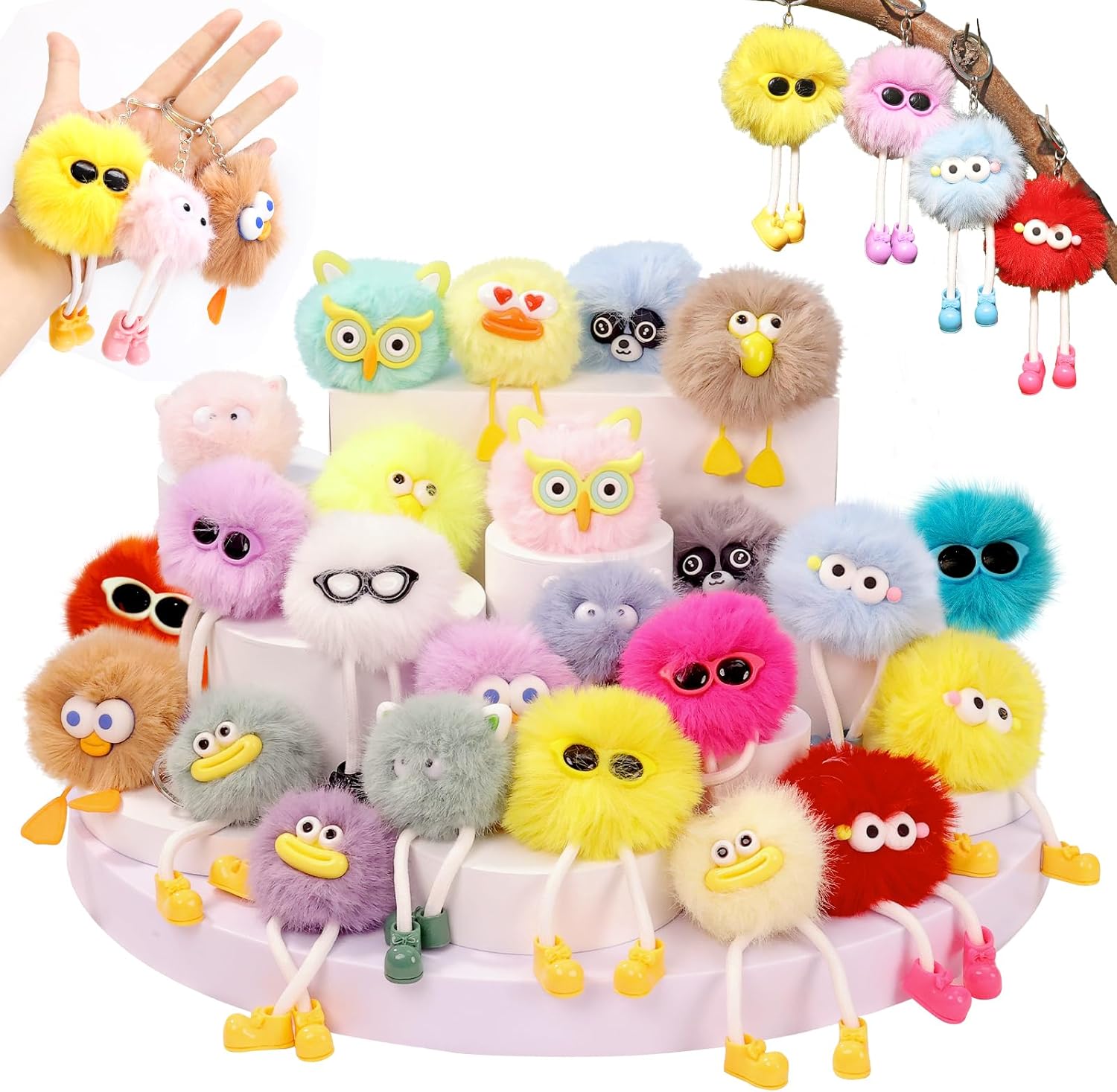 24pcs Kids Keychains Plush Toys for Birthday School Party