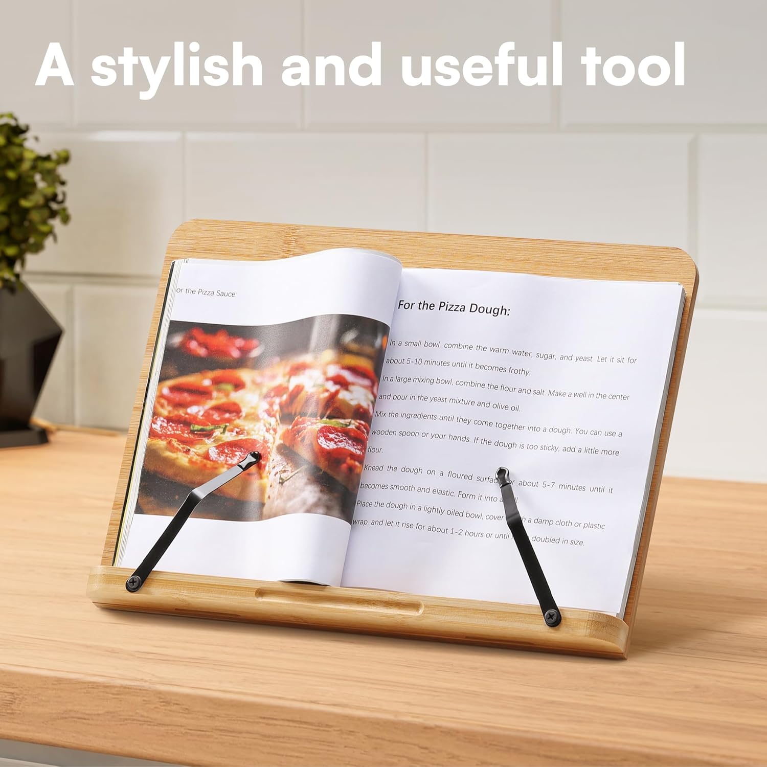HS Bamboo Recipe Book Holder - Foldable Stand for Desk Kitchen and Bed