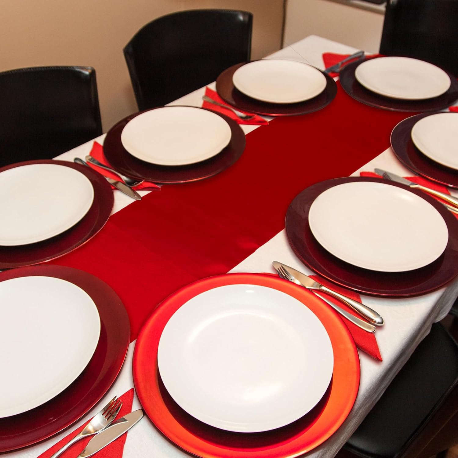 Bencailor 24 Pcs Red Satin Table Runner Set