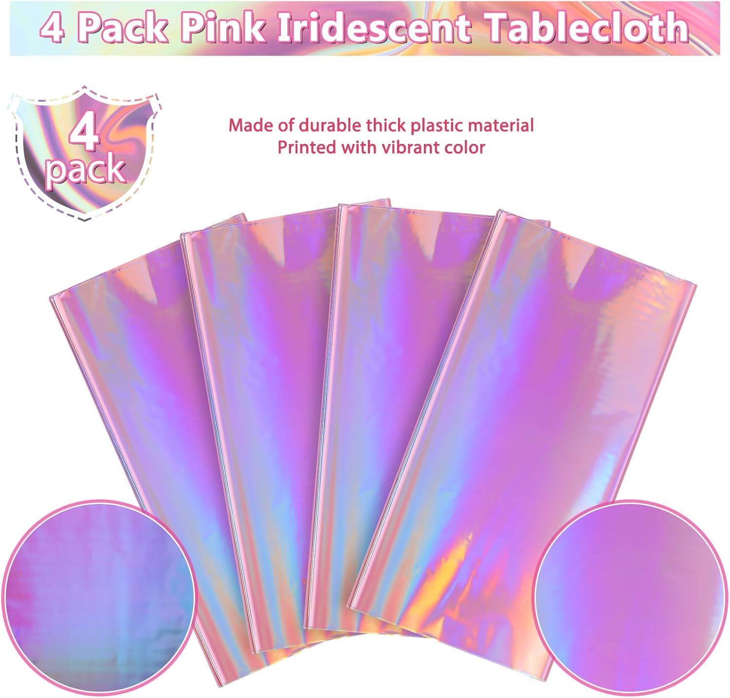 4 Pack Iridescent Pink Plastic Tablecloths for Parties