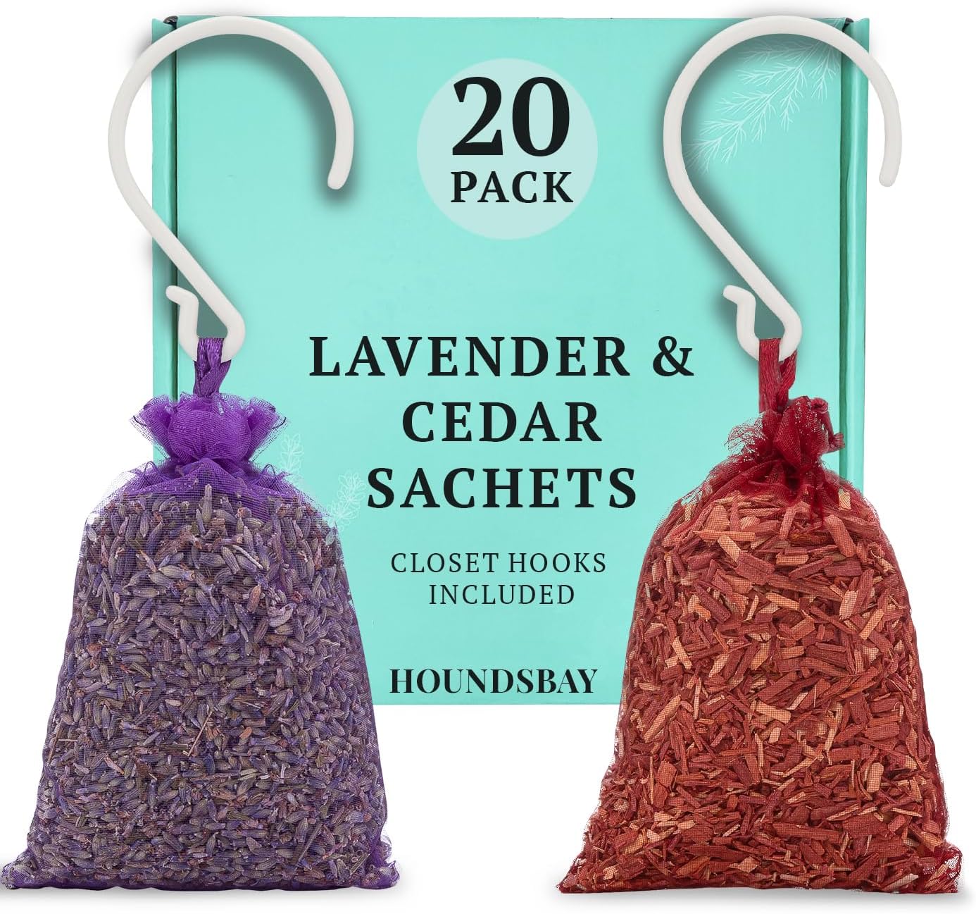 All-Natural Cedar and Lavender Sachet 20 Pack with Hanger Hooks