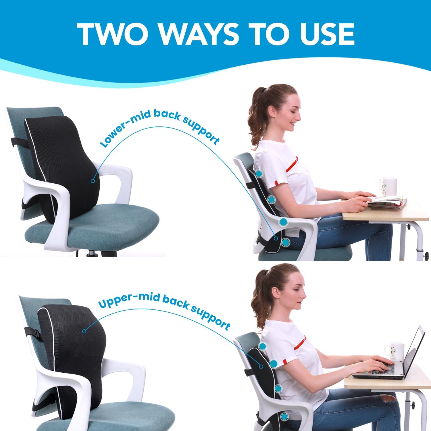 QUTOOL Lumbar Support Pillow for Office Chair and Car Seat
