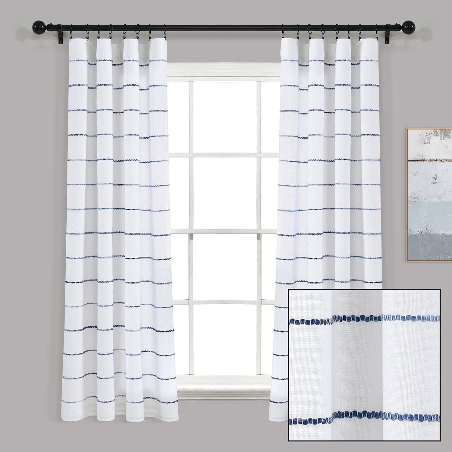 Lush Decor Ombre Stripe Cotton Curtain Panel Set Navy