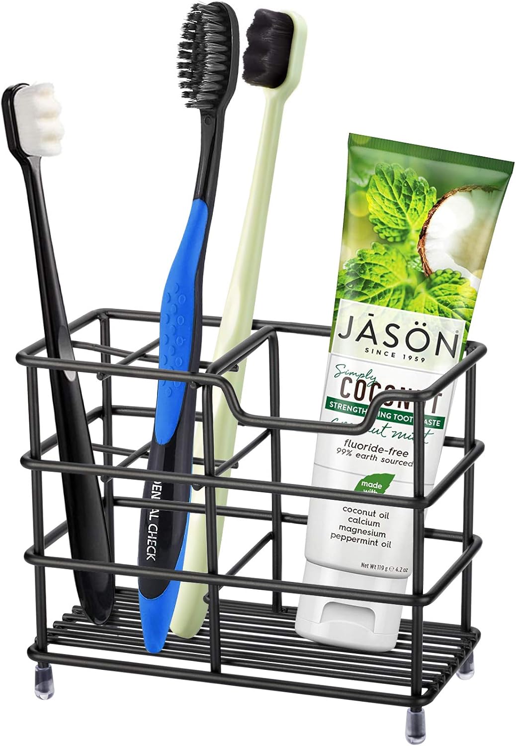 Urbanstrive 304 Stainless Steel Toothbrush Holder with ToothPaste Slot Black