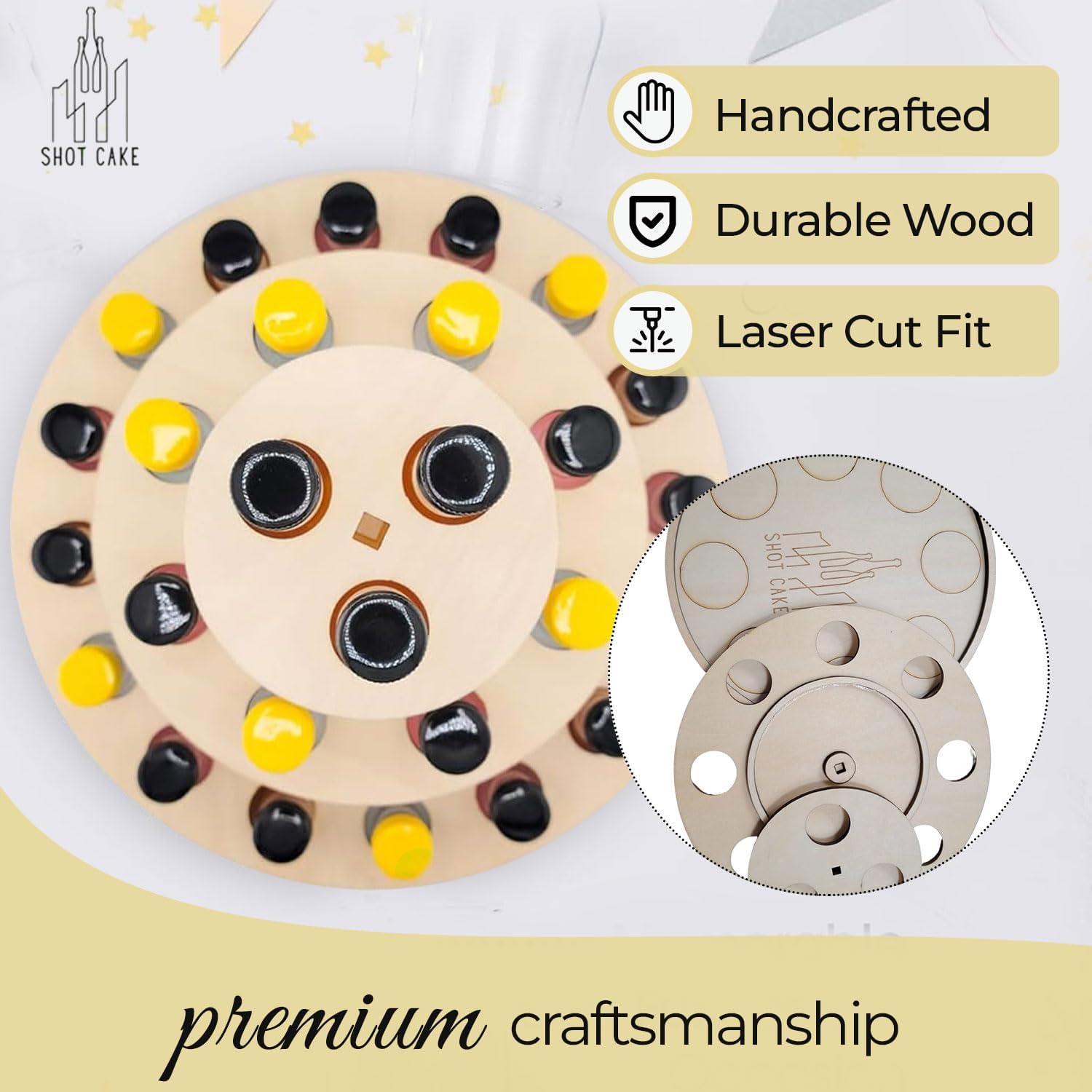 Shot Cake Party Centerpiece Display Three Tier Natural Wood