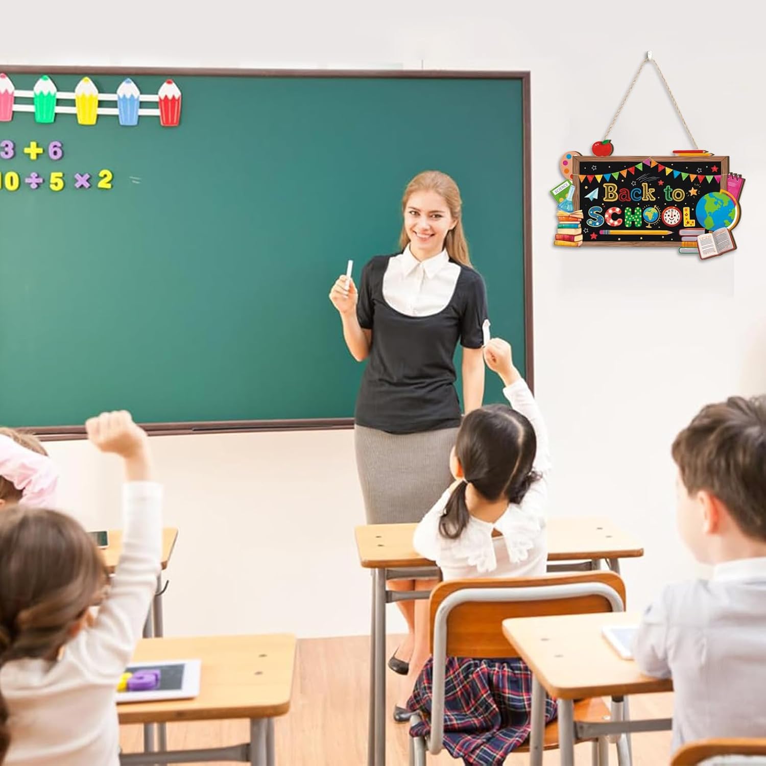 Aryroi Back to School Wood Sign with Blackboard Design