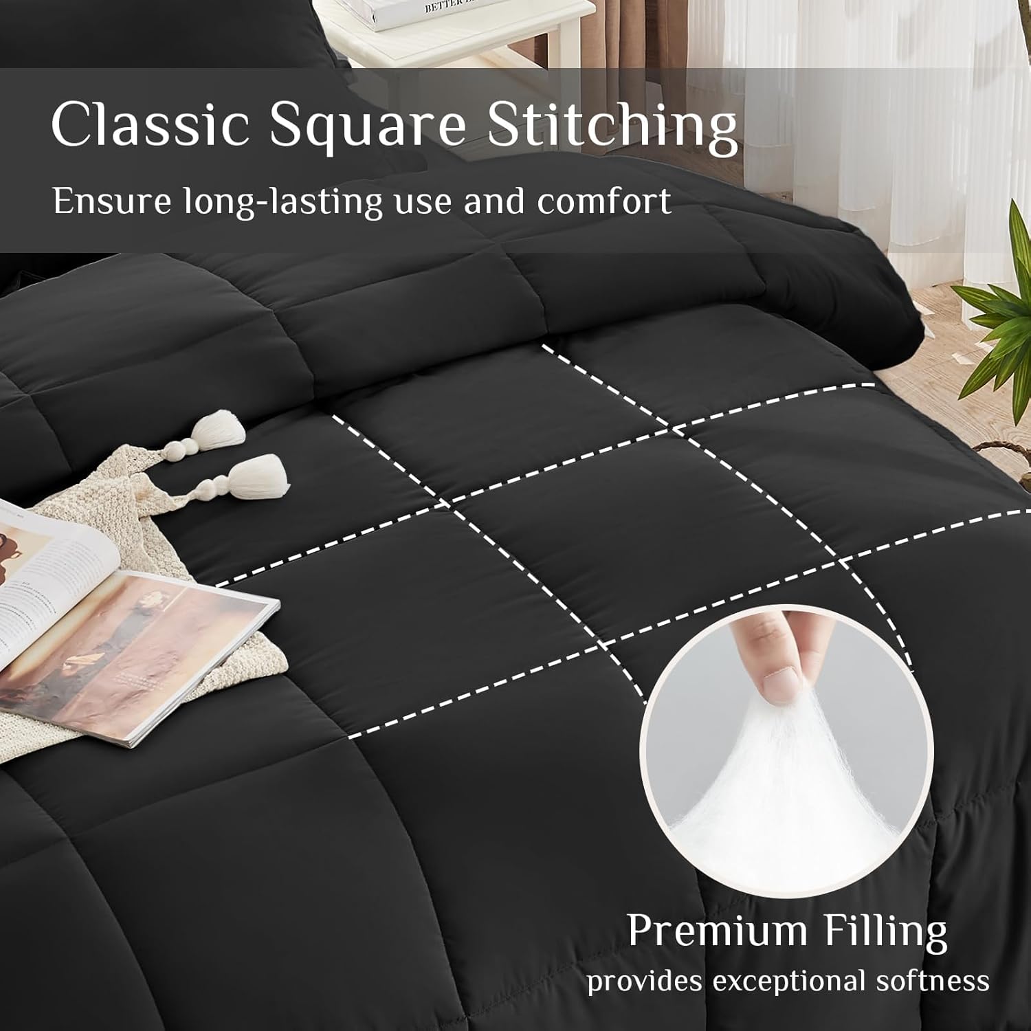 JOLLYVOGUE Queen Comforter Set 7-Piece Black