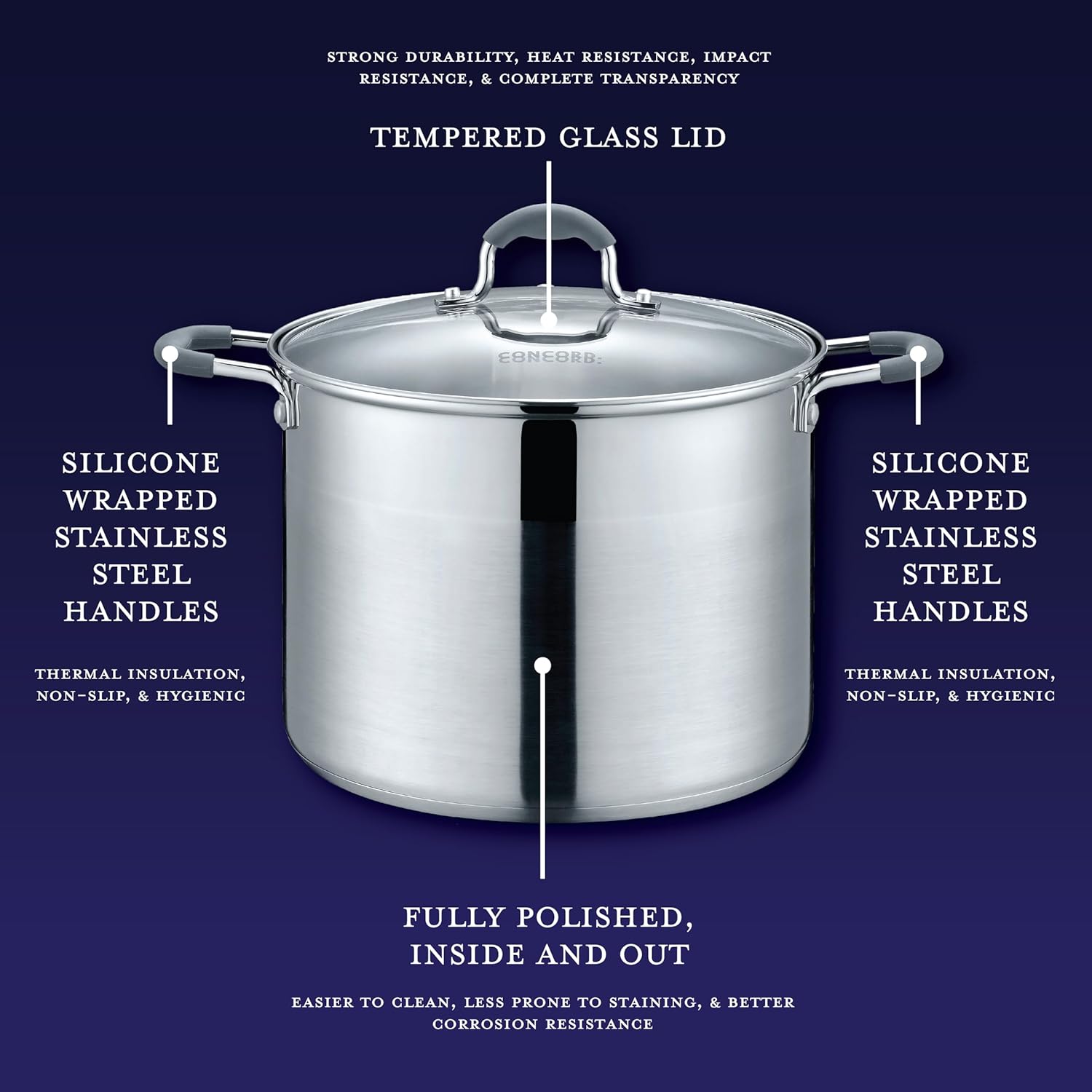 Concord Stainless Steel Stock Pot with Glass Lid 7 QT