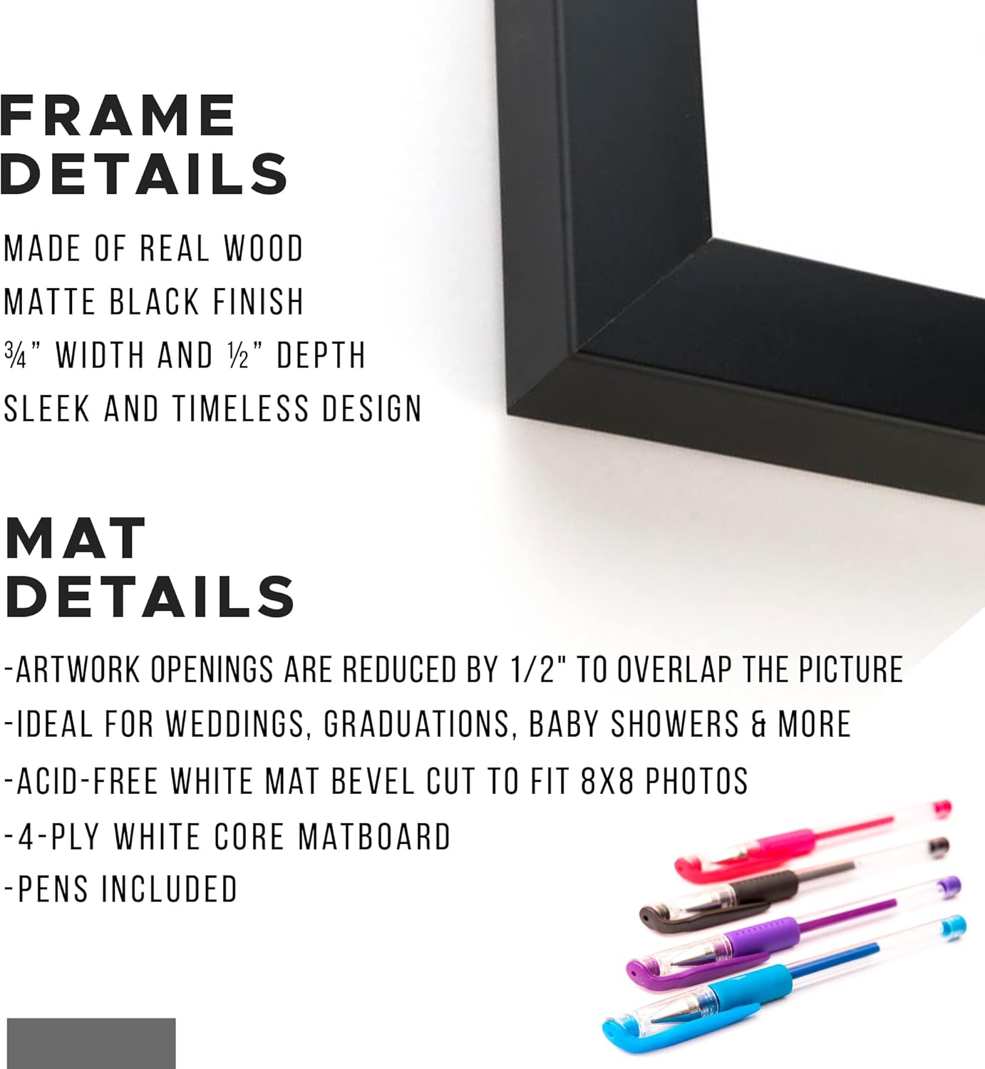20x20 Square Black Signature Picture Frame with White Heart Mat