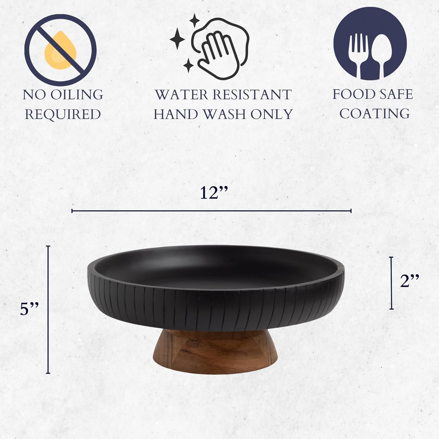 Lavauk Mango Wood Fruit Bowl with Black Pedestal