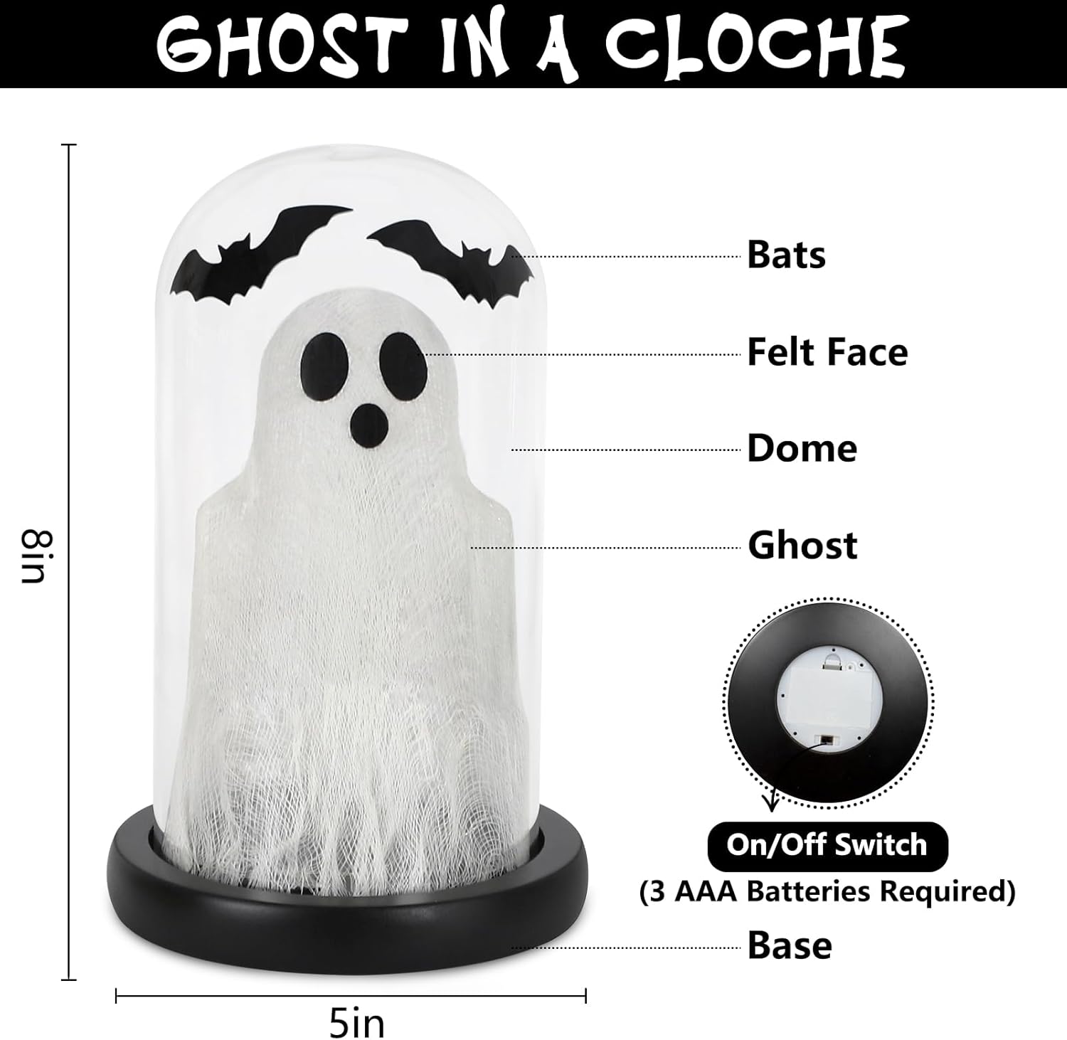 DAZONGE Halloween Decorations Lighted Glass Dome Ghost Cloche