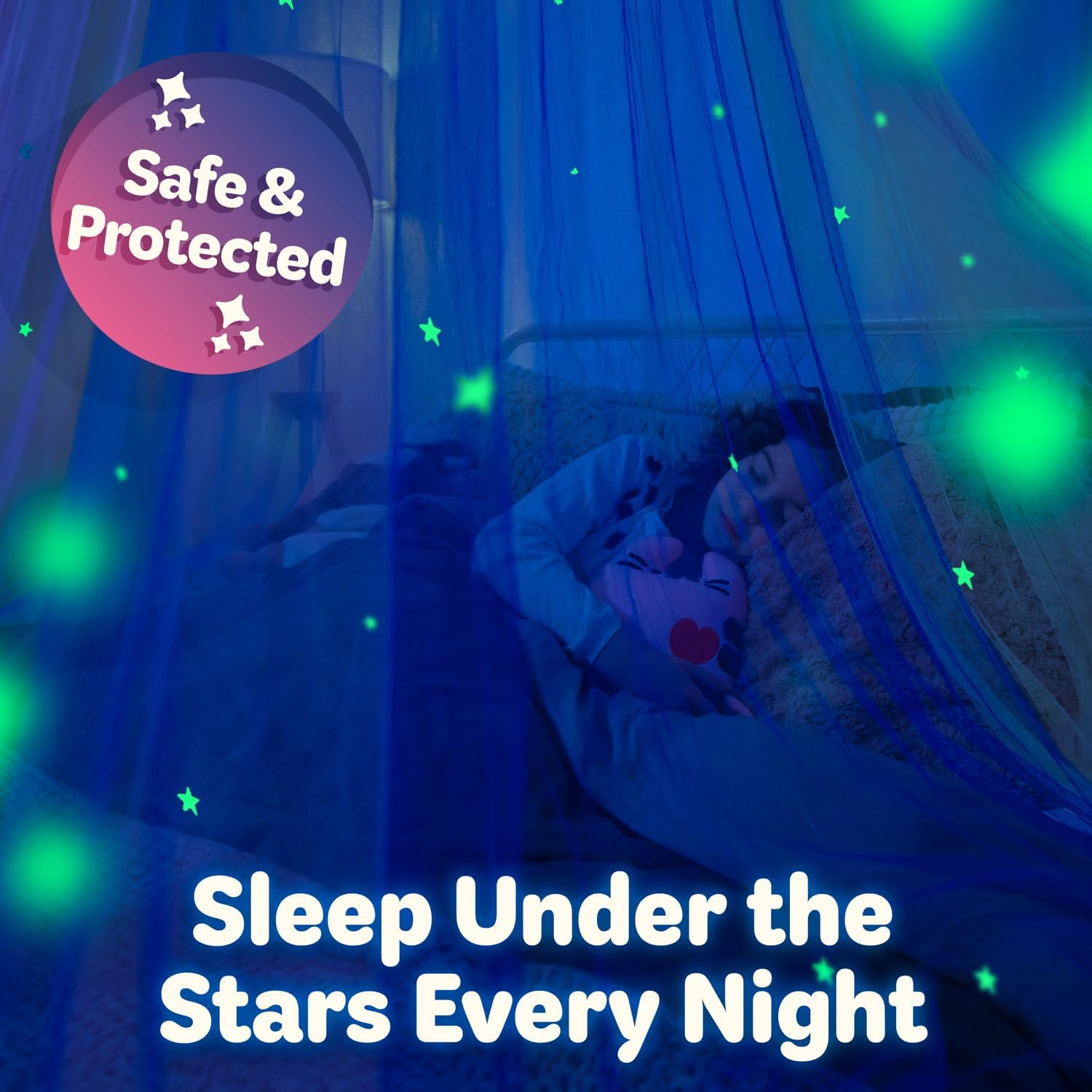 Bollepo Glowing Star Bed Canopy for Girls - Rainbow Mesh Netting