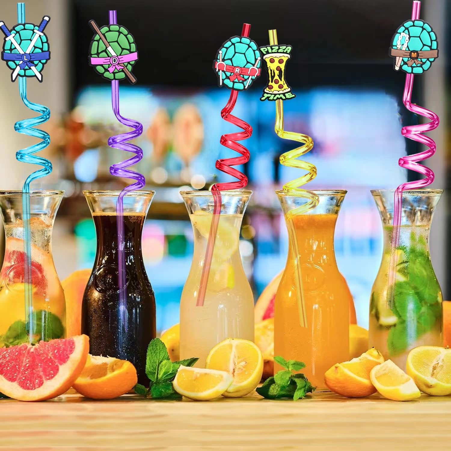 24 Reusable Ninja Green Turtle Straws for Kids Party Favors