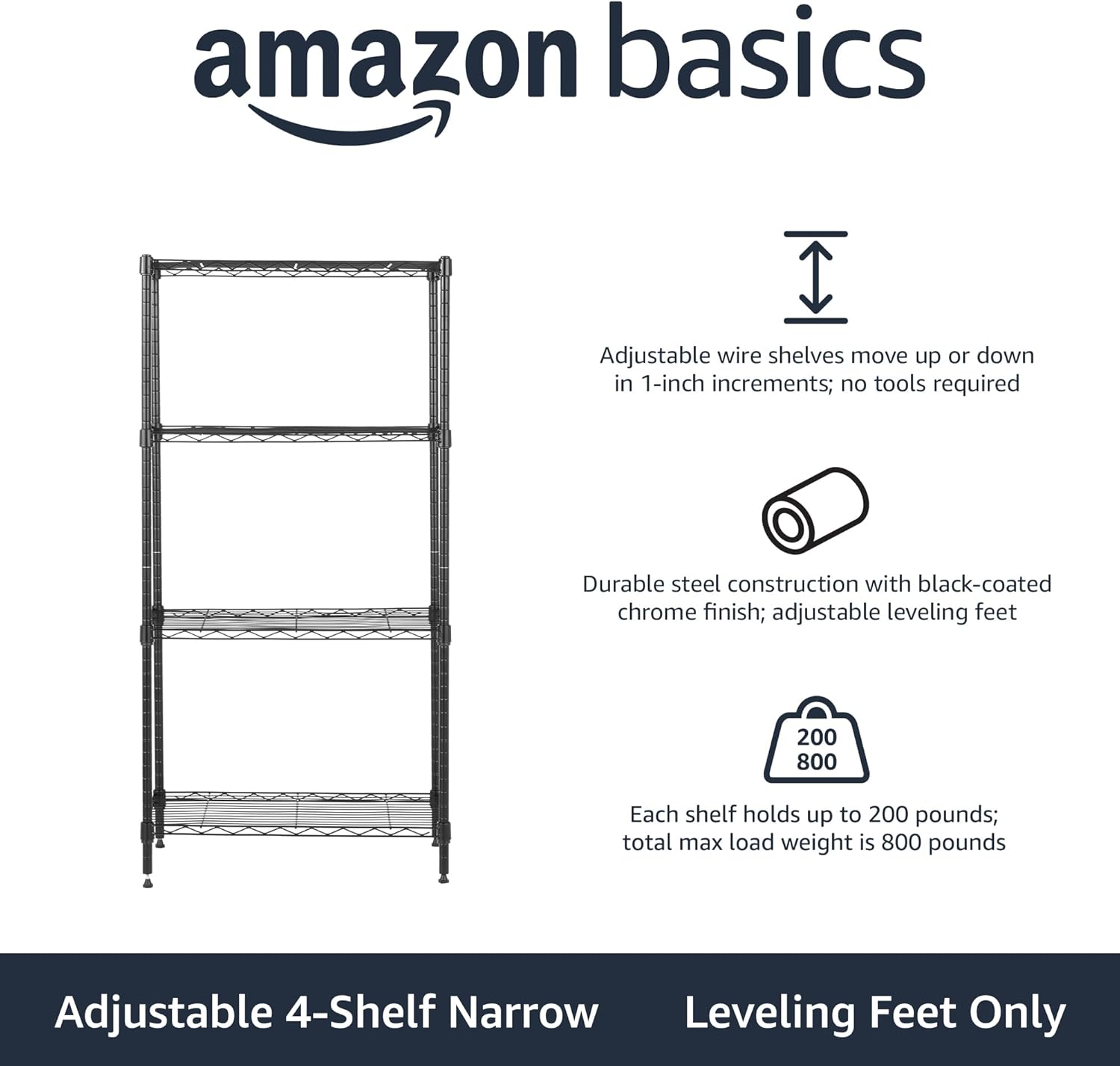Amazon Basics 4 Shelf Steel Wire Storage Rack Black 48 Inches