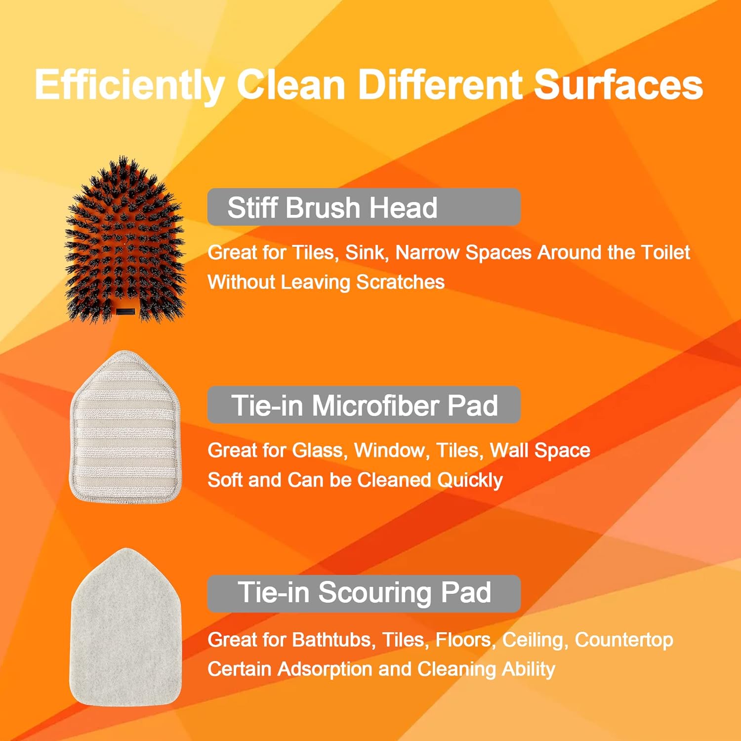 Tile Tub Scrubber Brush with 3 Heads and 56 Long Handle