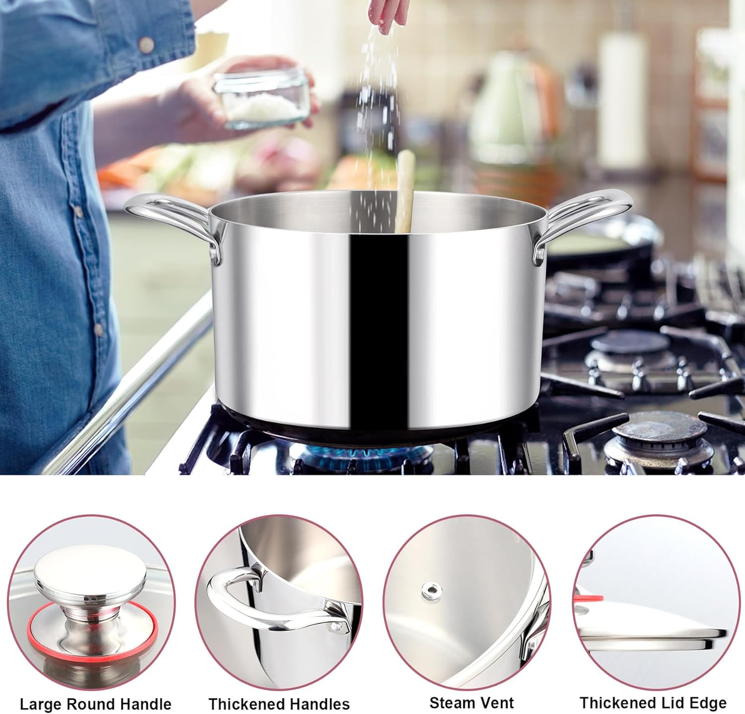 LIANYU 6QT Stainless Steel Stockpot with Lid