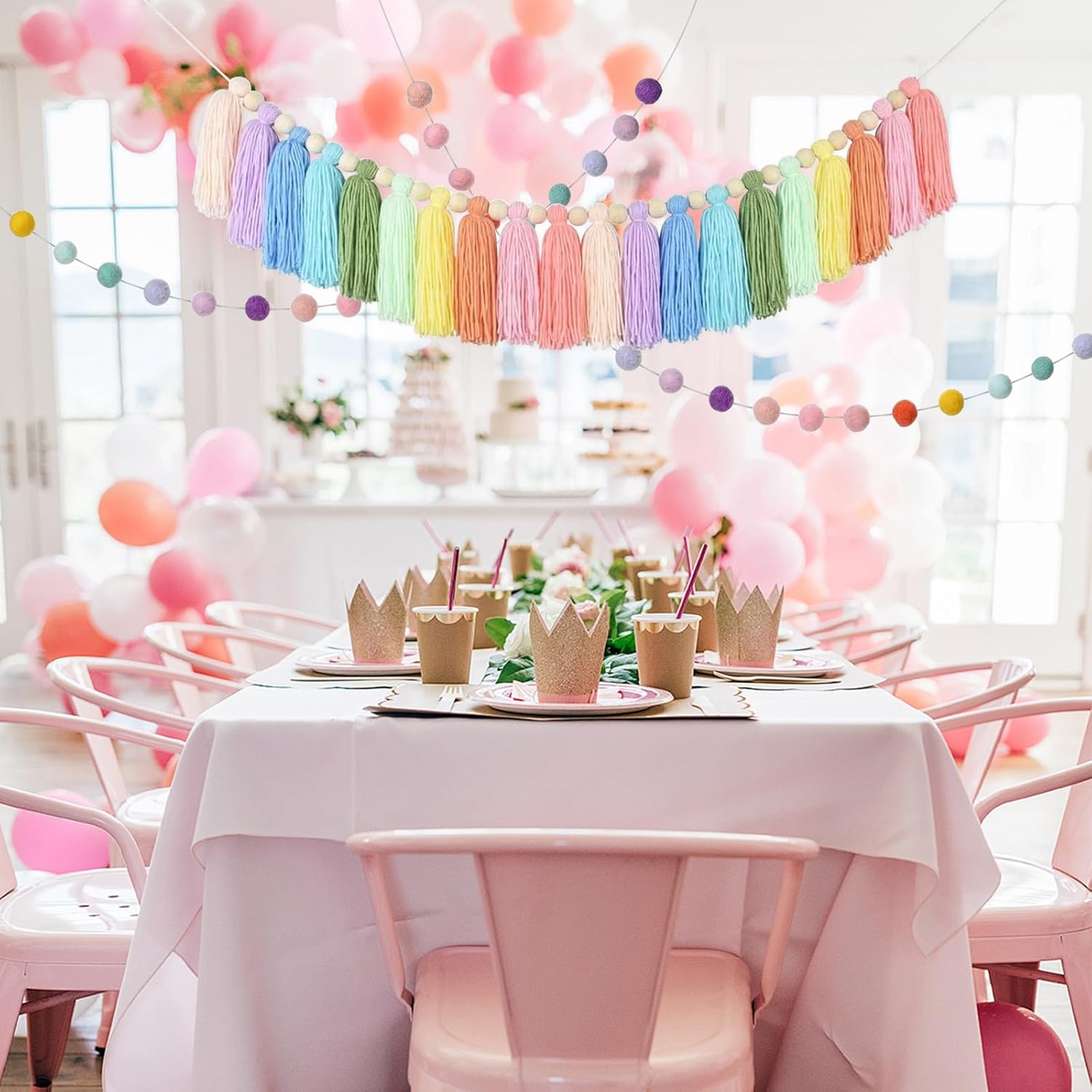 2pcs Boho Tassel Garland with Pom Pom and Felt Balls