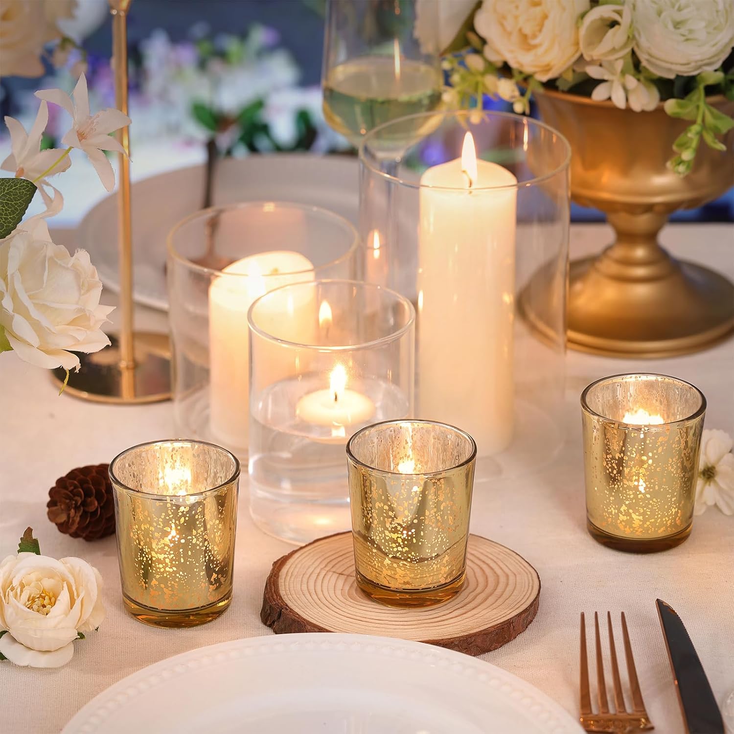 LETINE Gold Votive Candle Holders Set of 36
