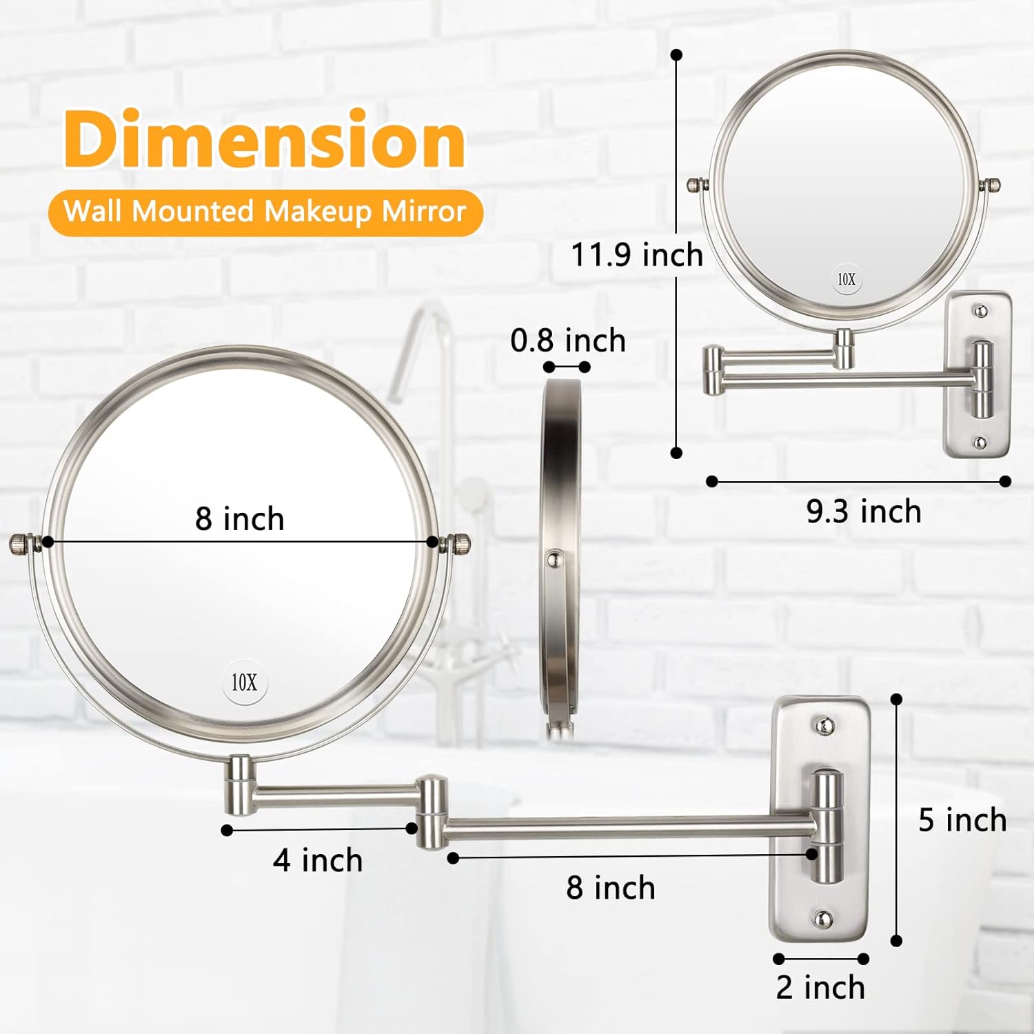 Wall Mounted Makeup Mirror with 10x Magnification