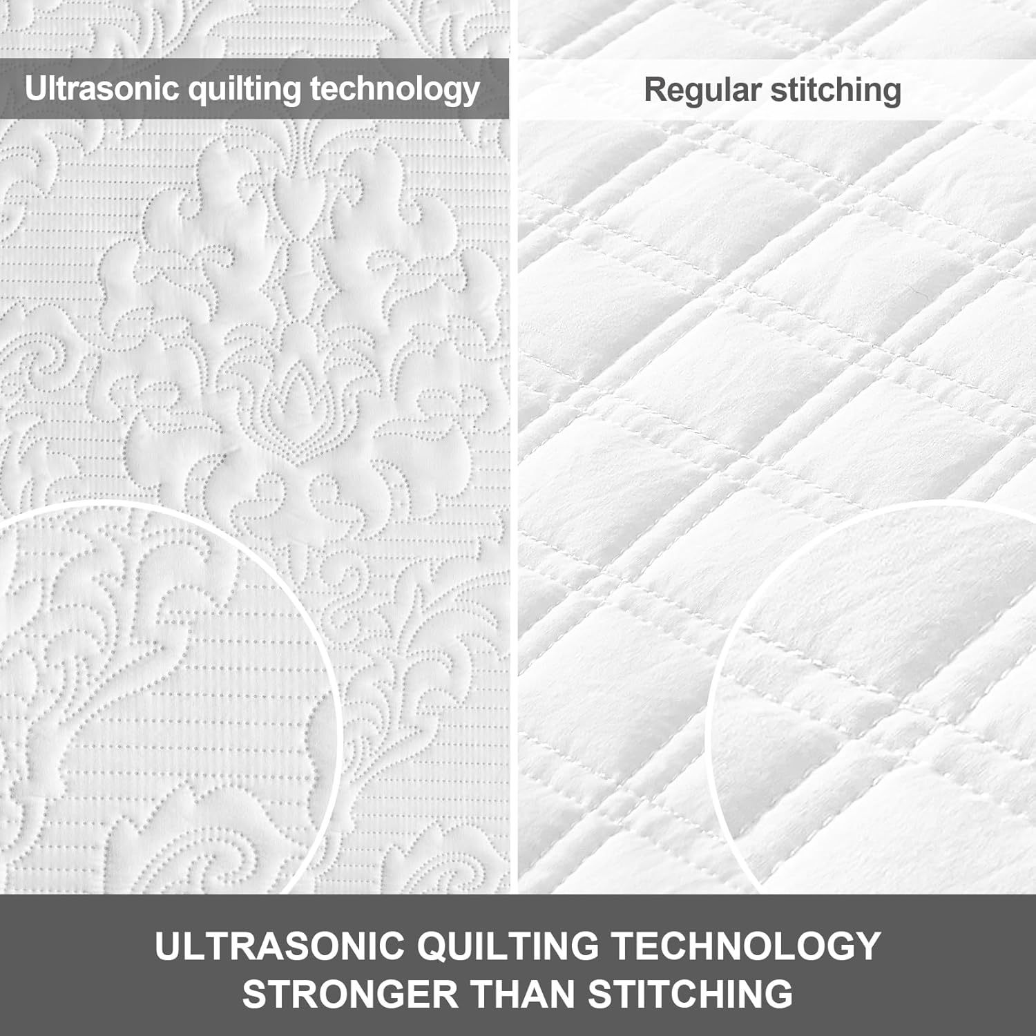 Hansleep White Quilt Queen Size - Soft Lightweight Bedspread Set 3 Pieces