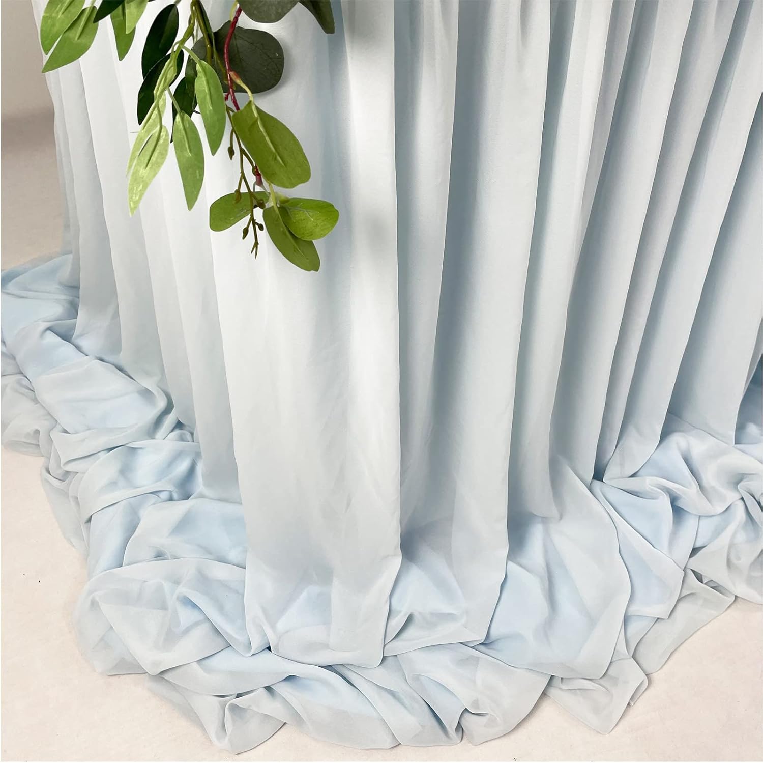 Blue Pooling Chiffon Table Skirt 14FT Extra Length
