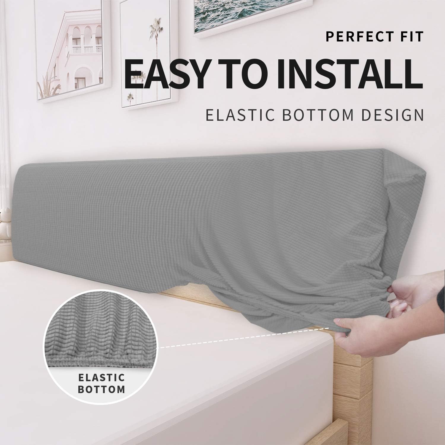 Easy-Going Stretch Bed Headboard Cover Full Size Light Gray