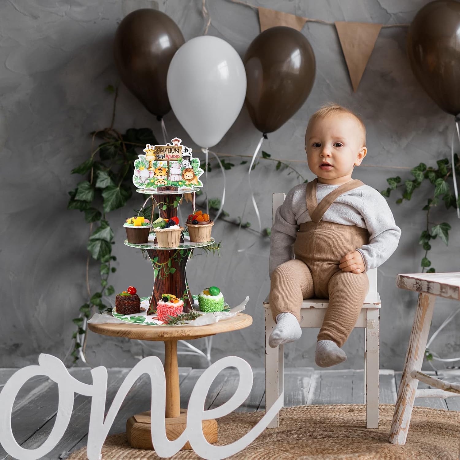 Nuenen Safari Cupcake Stand 3 Tier Jungle Theme Decor