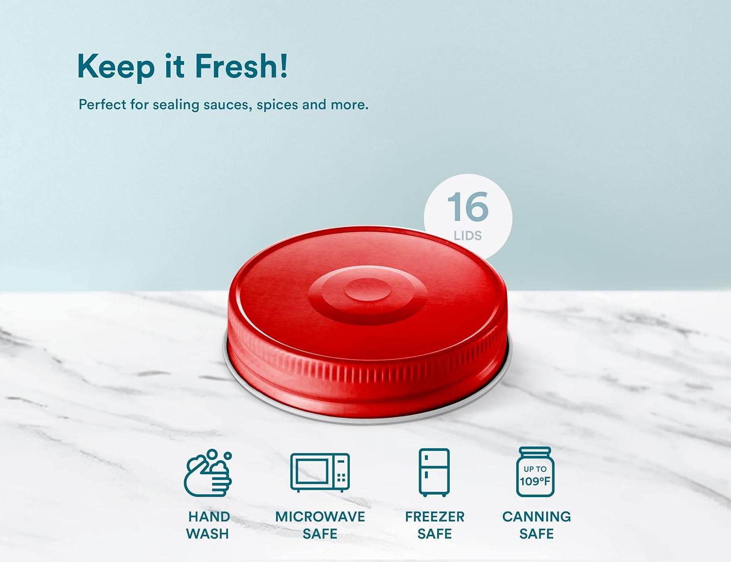 KooK Mason Jar Lids Set of 16 Red