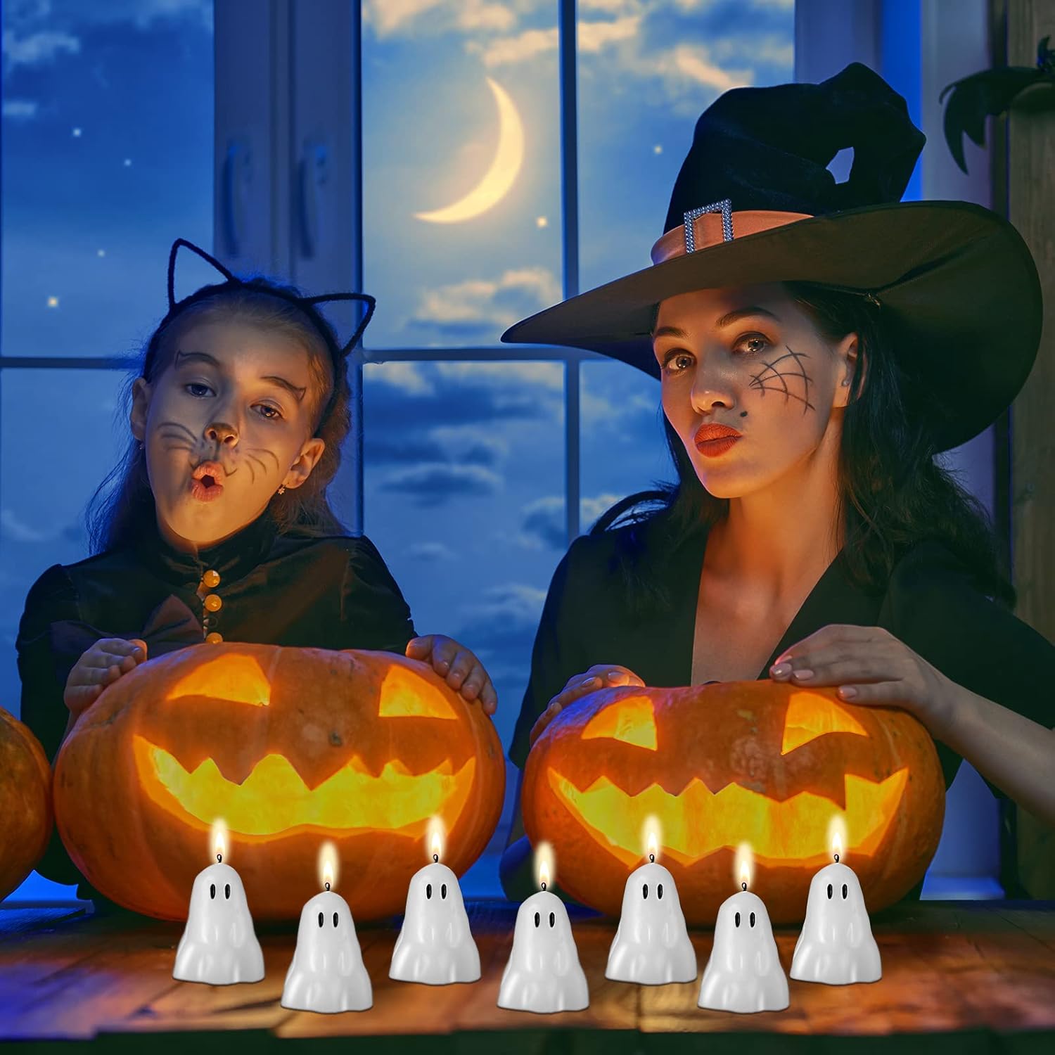 Jutom 10 Pack White Halloween Decor Candles