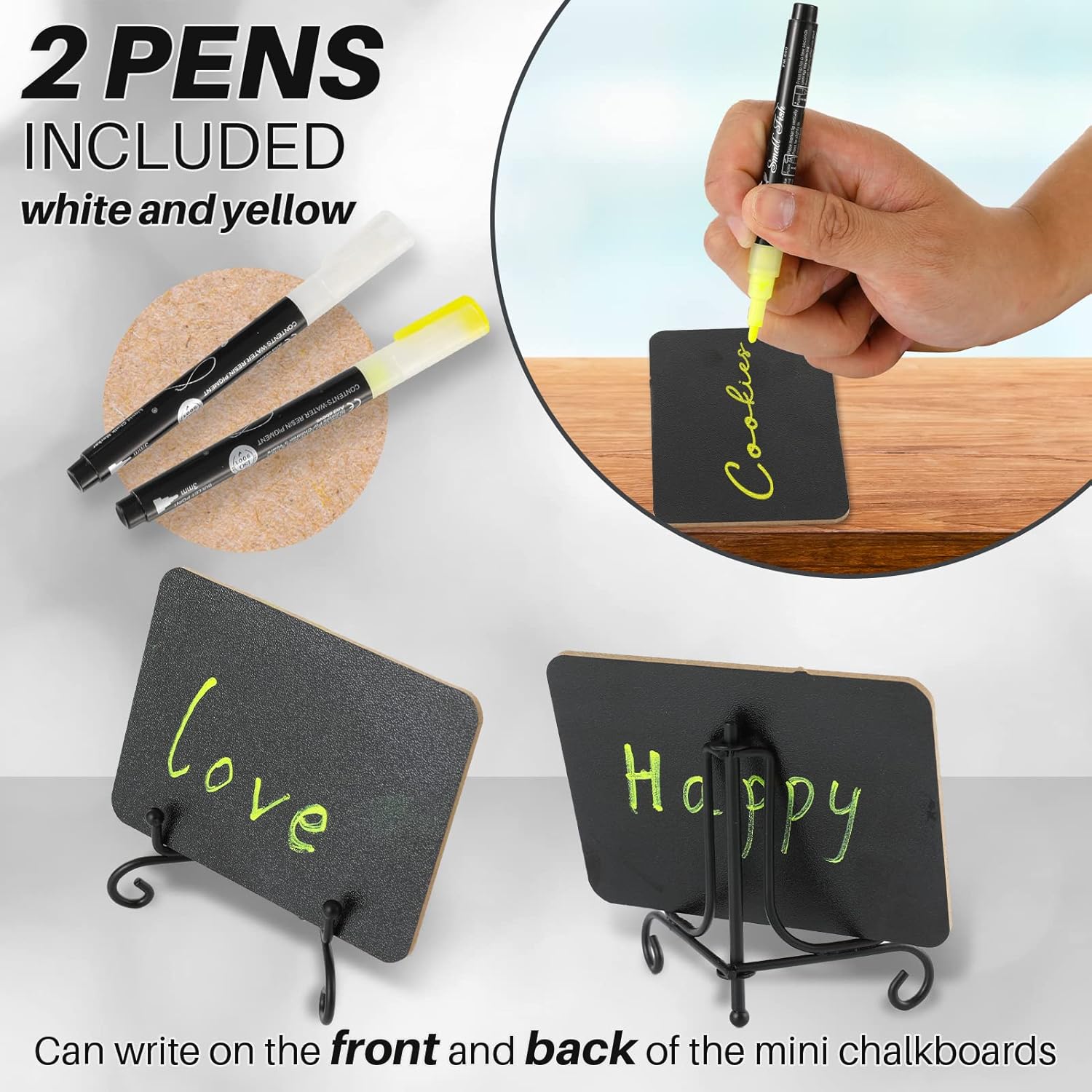 Mini Chalkboard Signs 18 Pack with Iron Stand and 2 Pens