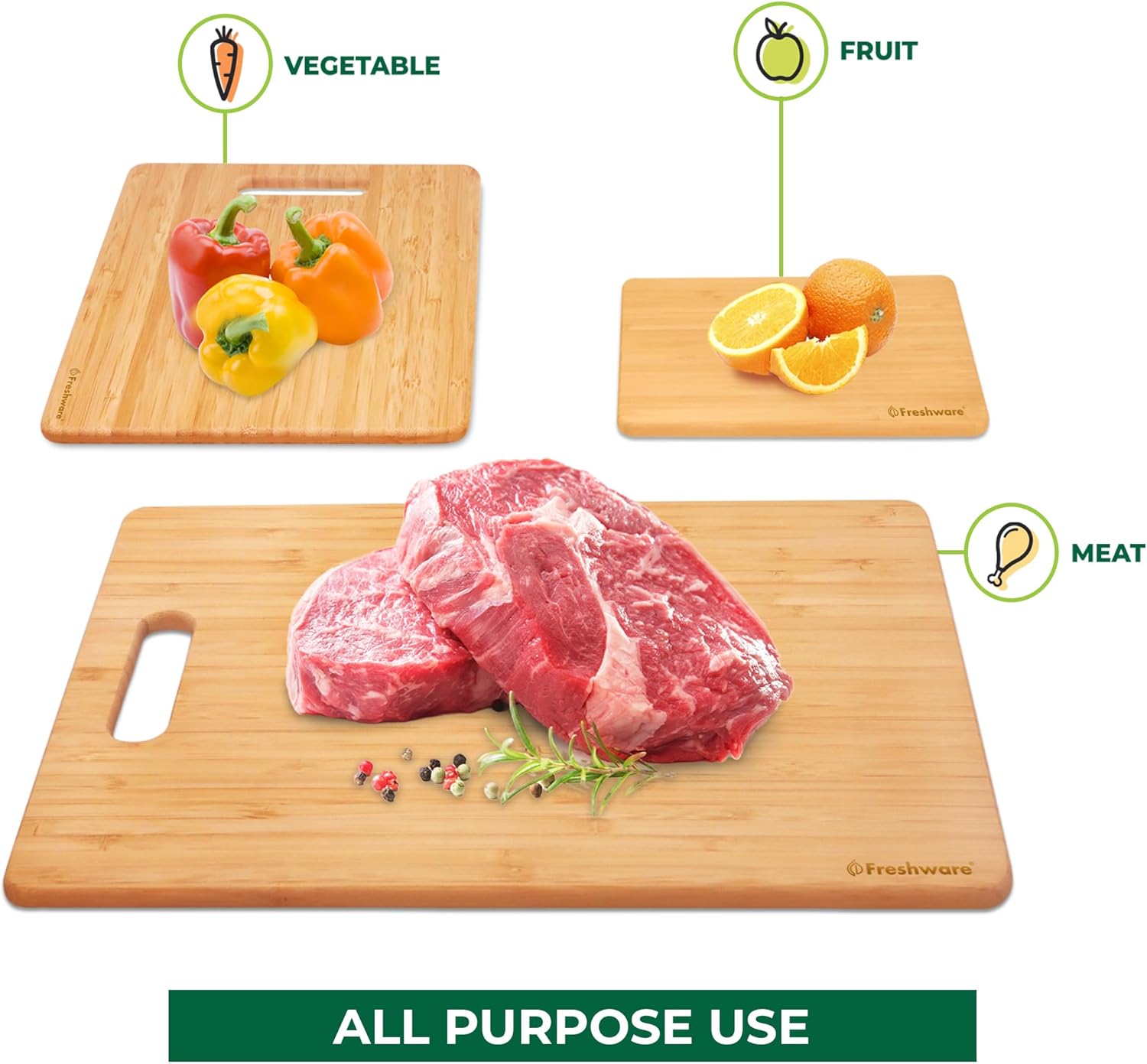 Freshware Bamboo Cutting Board Set of 3