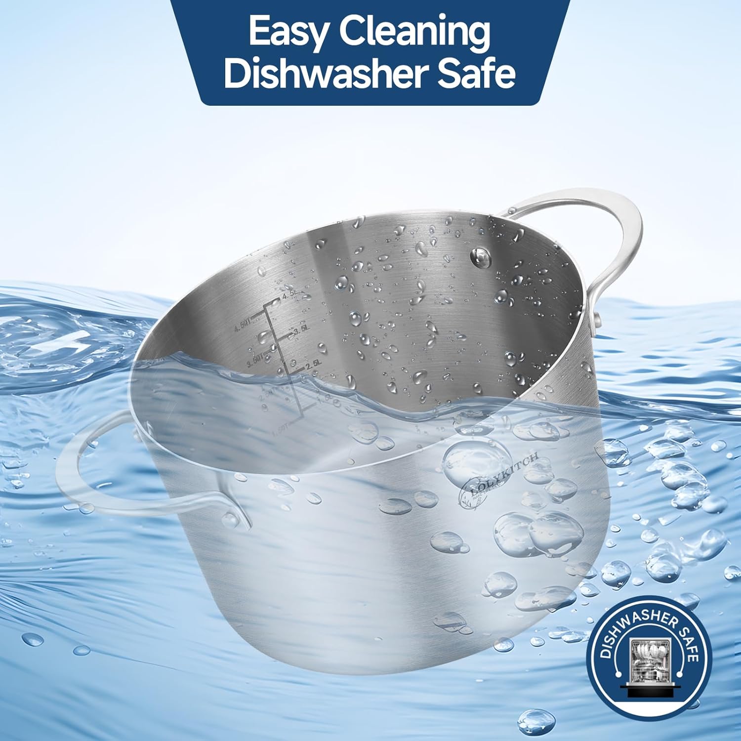 LOLYKITCH 3 Qt Tri-Ply Stock Pot with Lid and Steamer