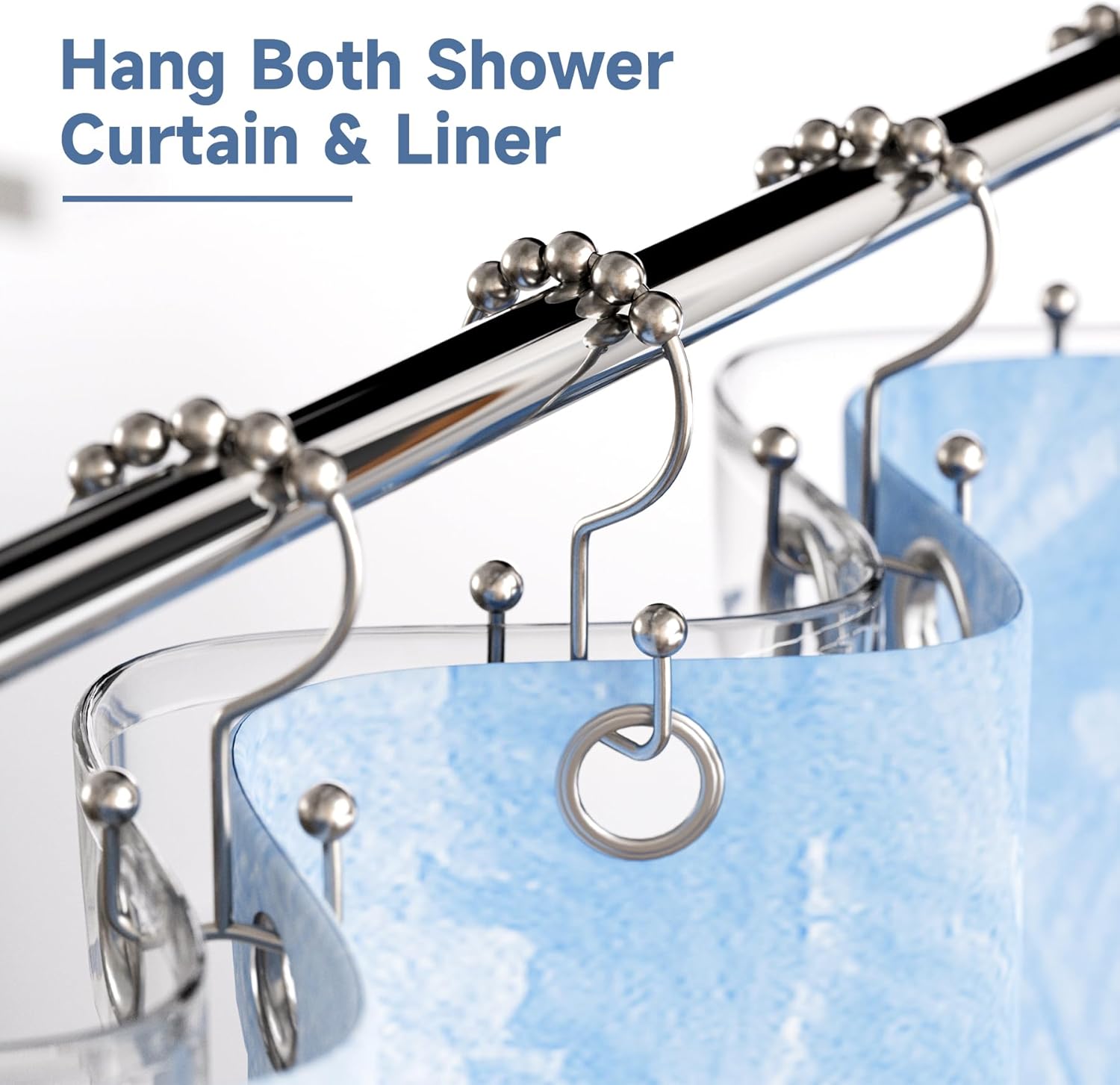 Titanker Shower Curtain Rings Set of 12 with Double Glide Hooks