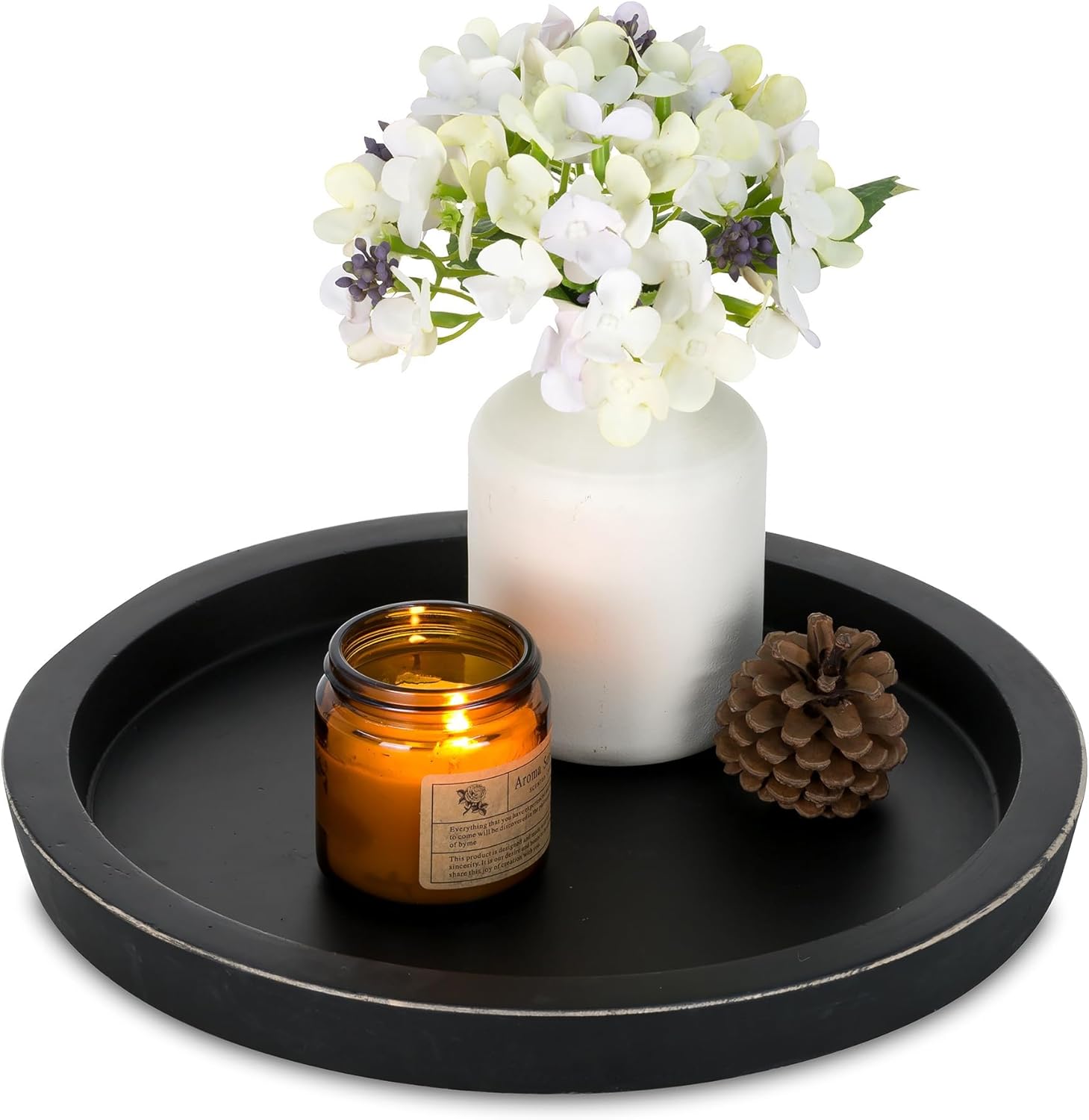Hanobe Black Round Wooden Coffee Table Tray