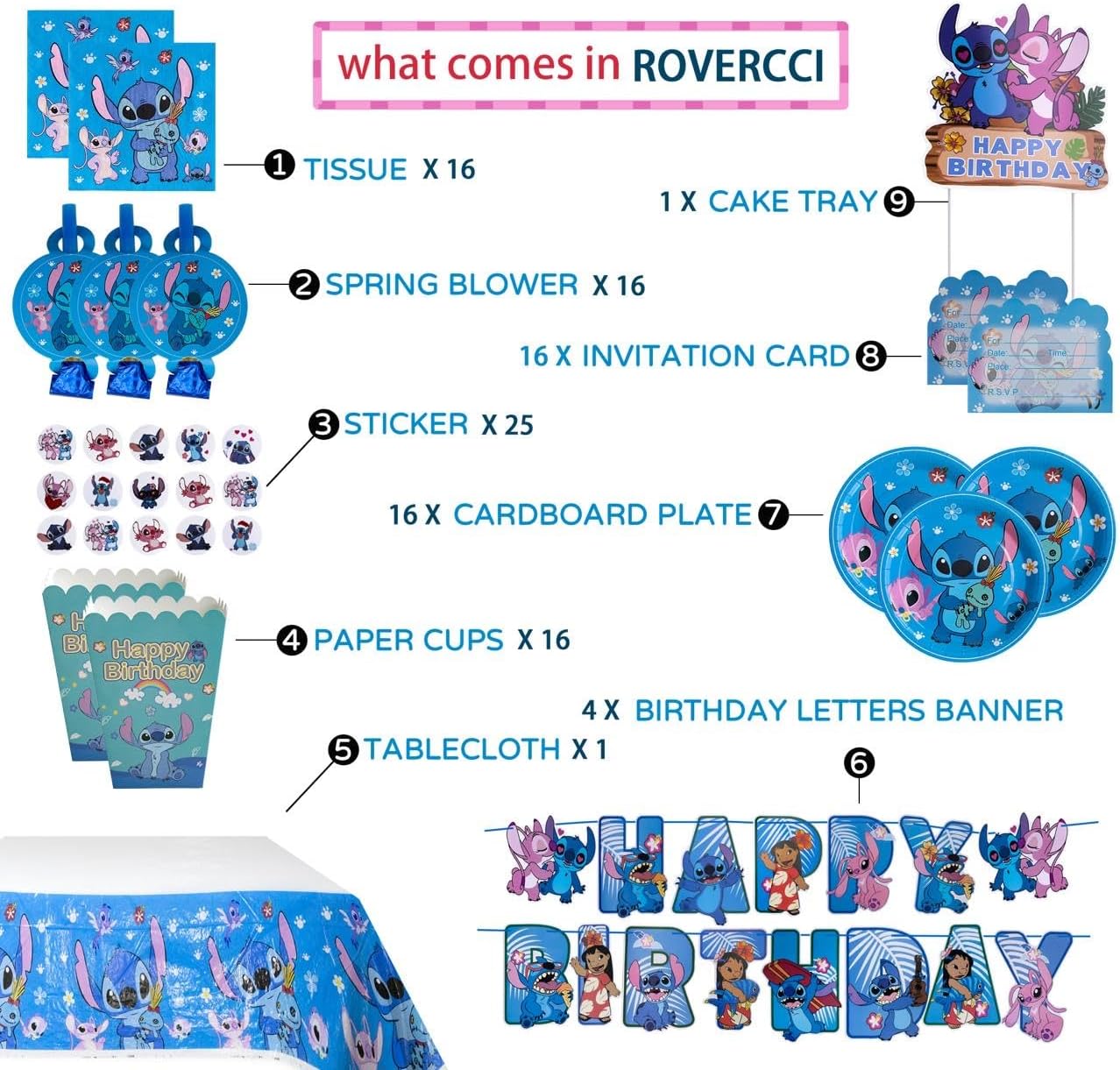 Stitch Kids Birthday Party Decorations Set with Tableware and Banner