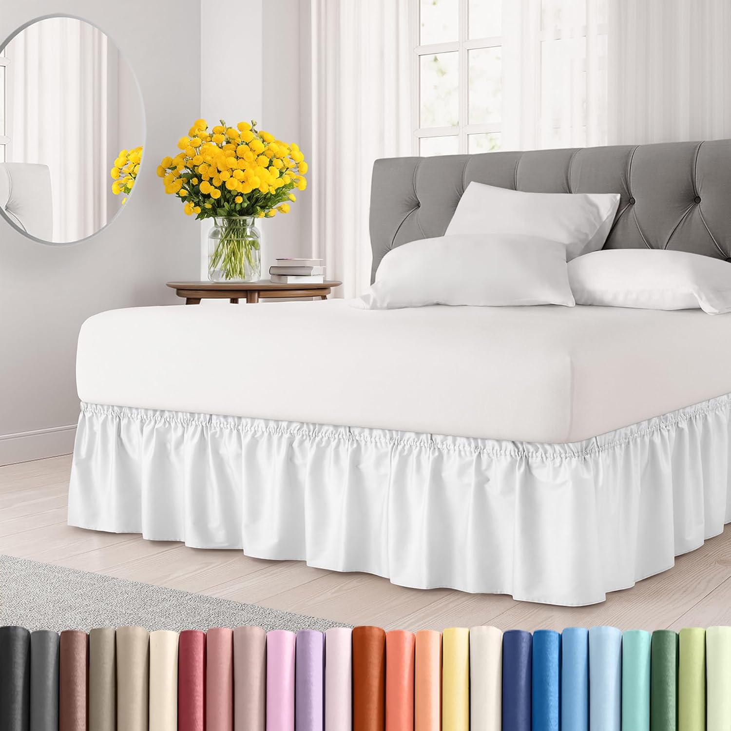 Wrap Around Dust Ruffle Bed Skirt - White - Queen Size