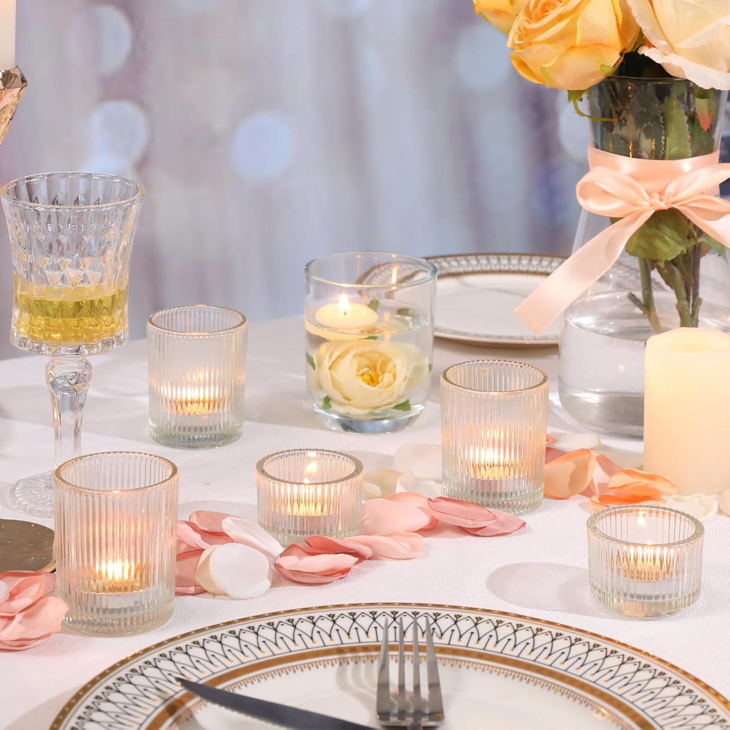 20pcs Assorted Ribbed Clear Tea Light Votive Candle Holders