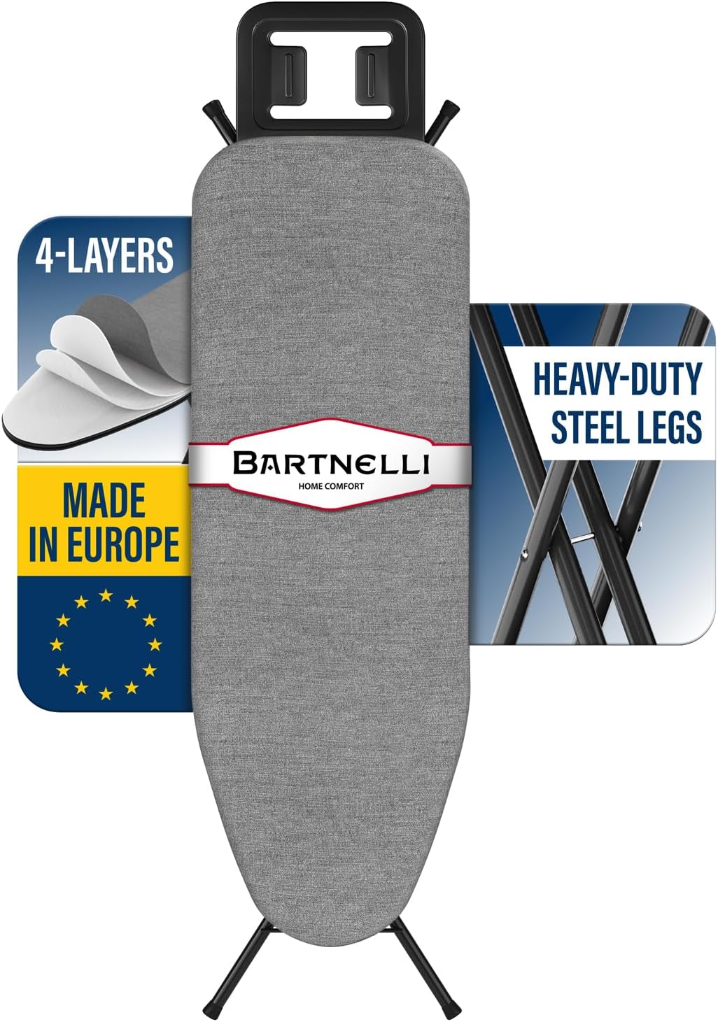 Bartnelli Ironing Board with 4 Layered Cover Height Adjustable Up to 36 Inches