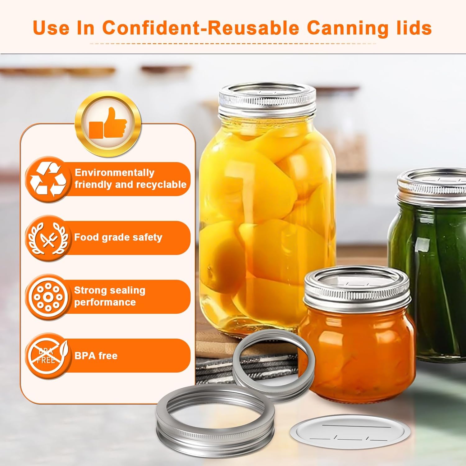 52 PCS Reusable Mason Jar Lids and Rings with Whiteboard Marker