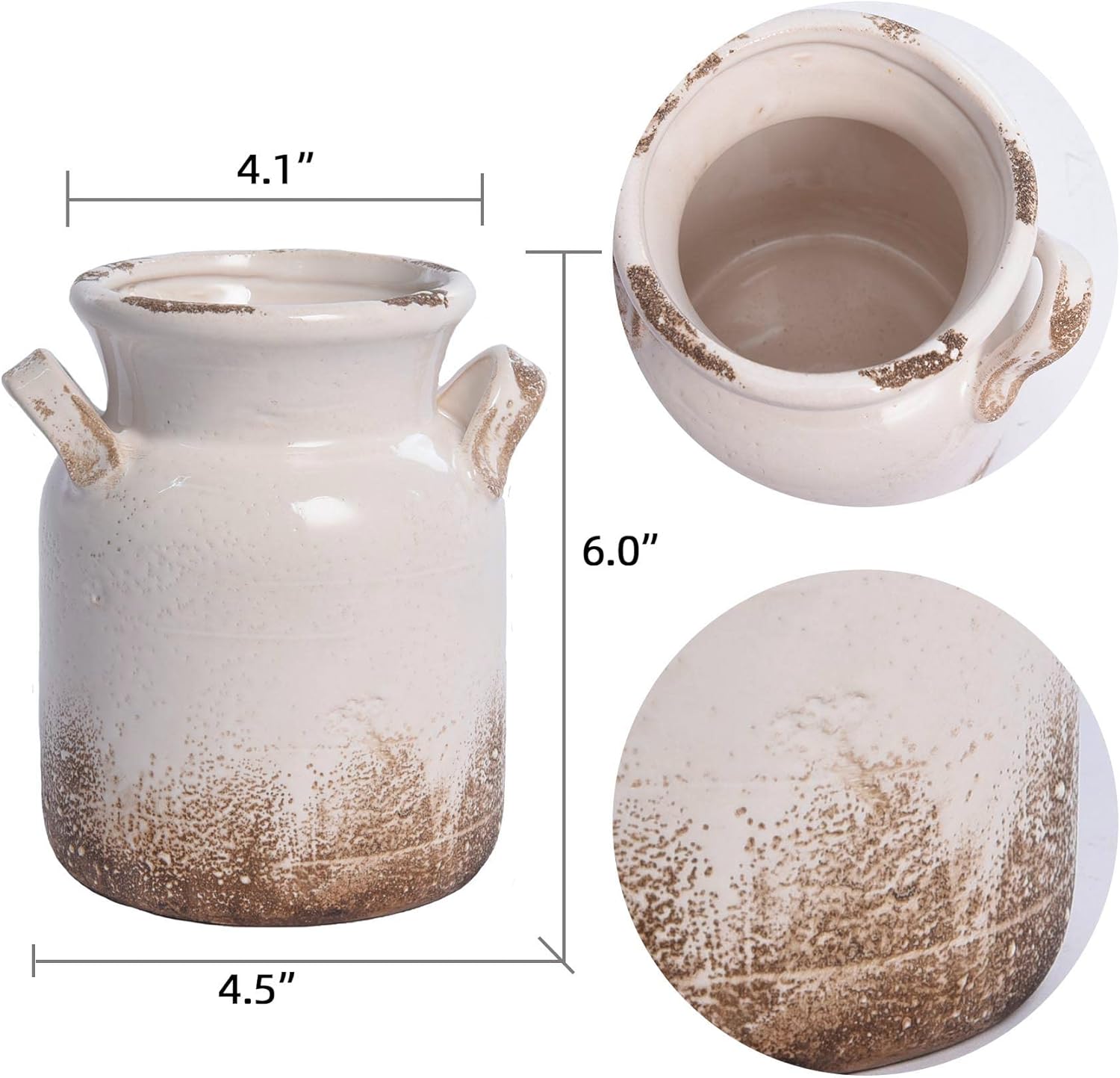 Quoowiit Ceramic Rustic Farmhouse Vase White Boho Decor