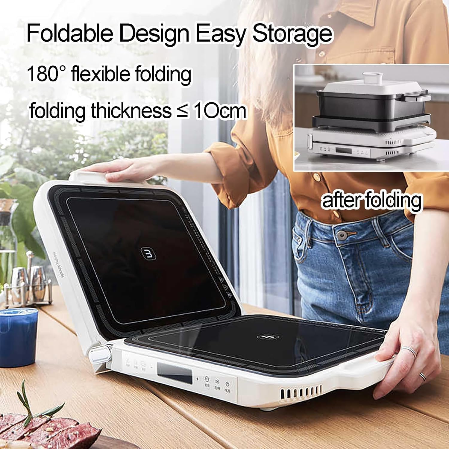 Electric Indoor Grill Hot Pot with 2100W Power and 4 Heat Levels