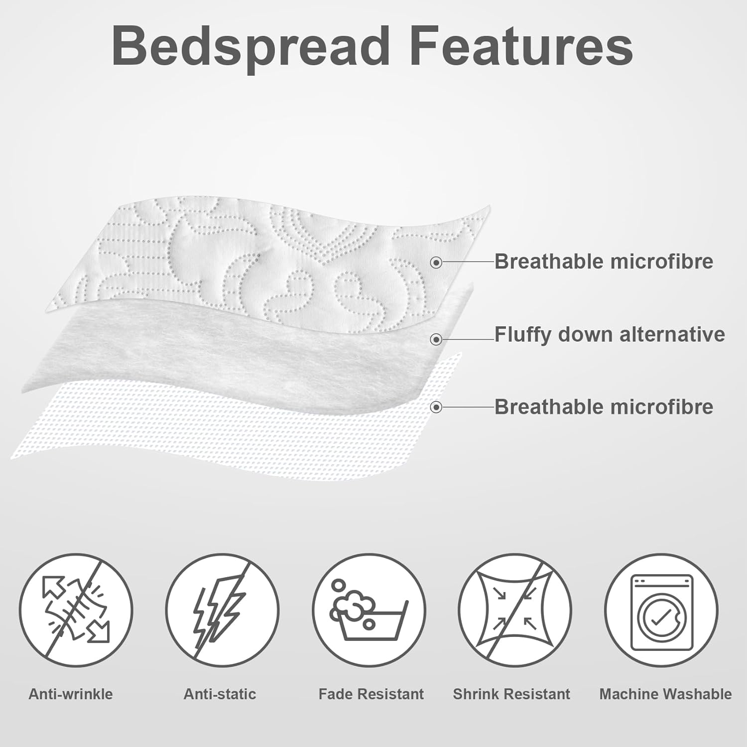 Hansleep White Quilt Queen Size - Soft Lightweight Bedspread Set 3 Pieces