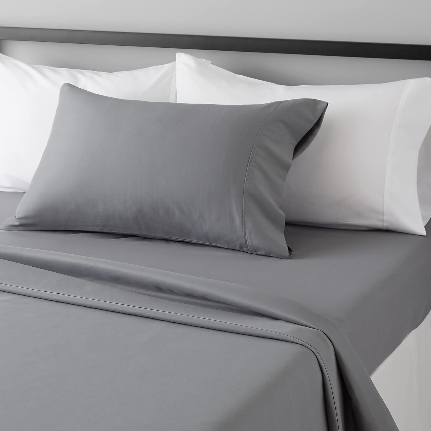 Amazon Basics 3 Piece Microfiber Bed Sheet Set Twin Dark Gray Wrinkle Free