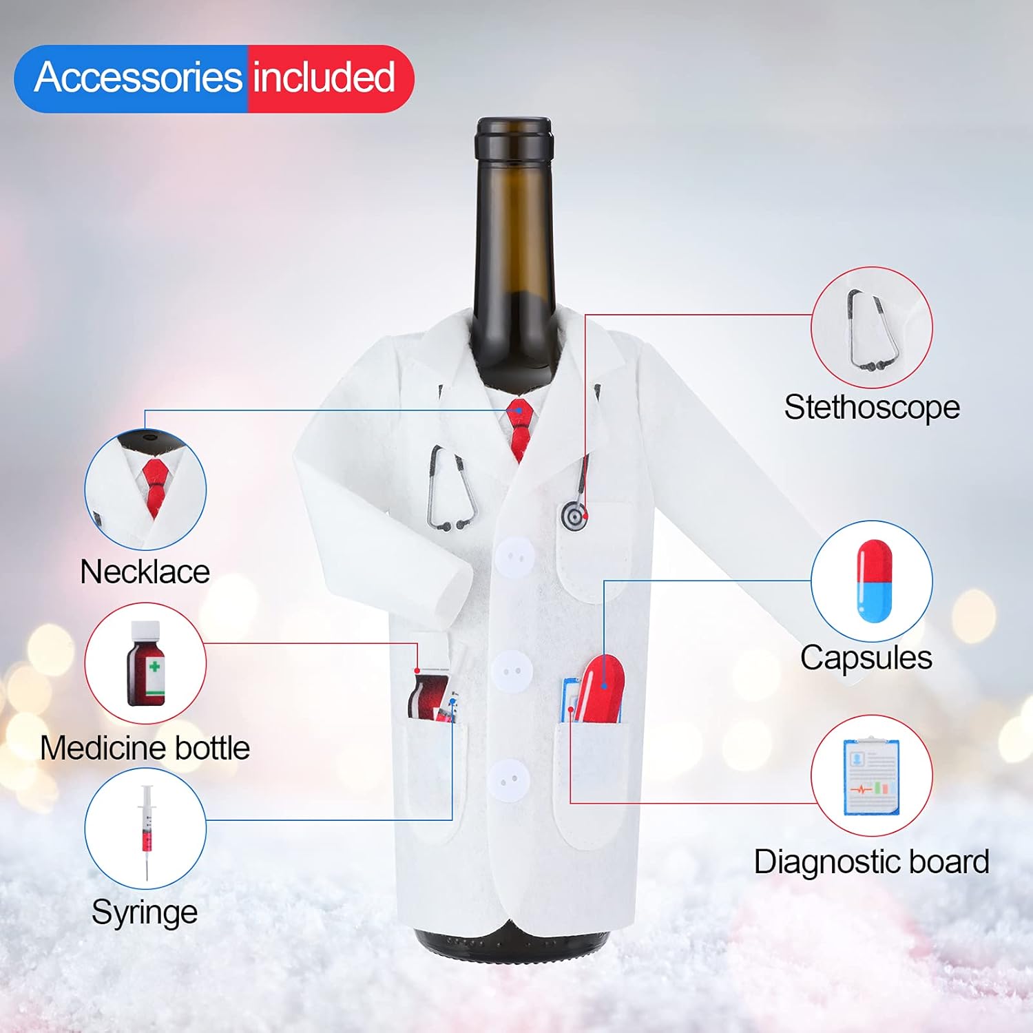 Cunhill 4 Pcs White Coat Wine Bag Set