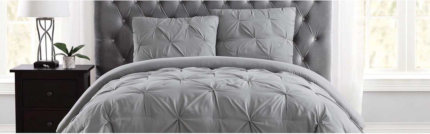 TRULY SOFT Grey Pleated Duvet Set 3-Piece