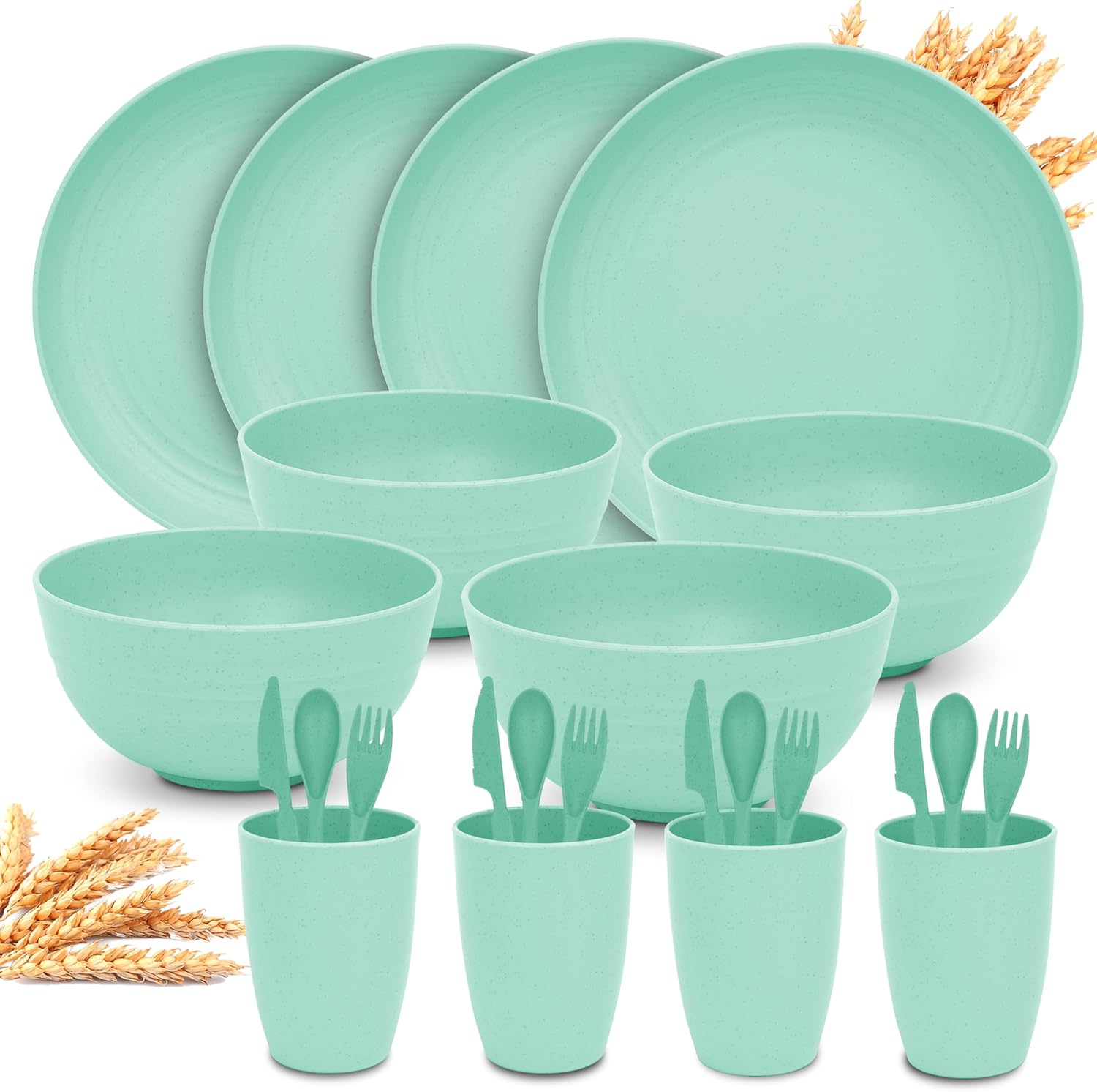 Wheat Straw Dinnerware Set for 4 - Green 24pc